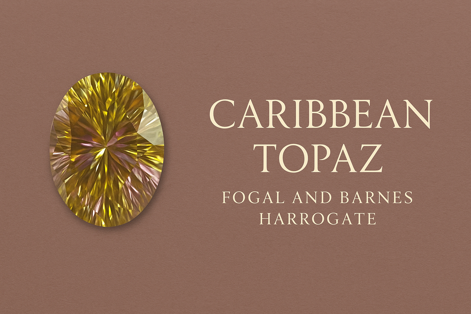Caribbean Topaz gemstone with golden yellow and violet flashes, photographed for Fogal & Barnes Fine Jewellers, Harrogate blog cover.