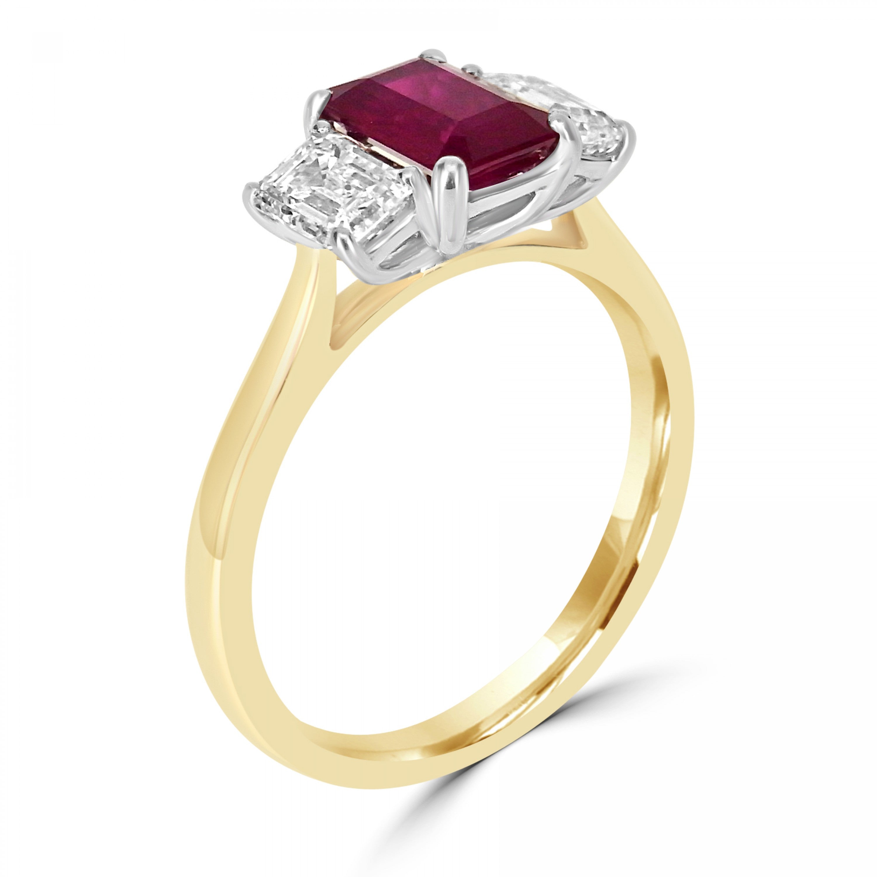 1.28CT EMERALD CUT RUBY AND DIAMOND THREE STONE ENGAGEMENT RING- HARROGATE