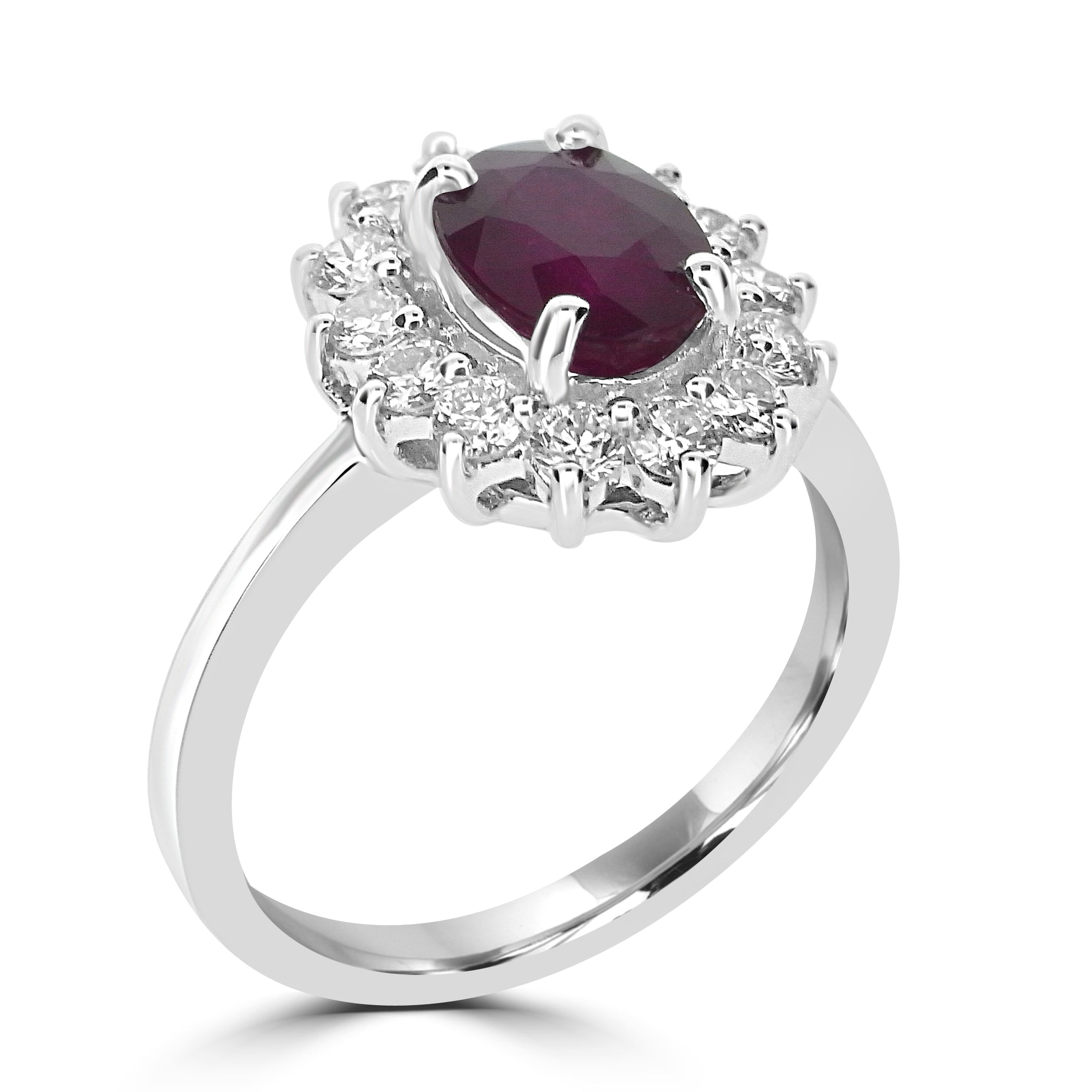 Platinum Oval ruby diamond cluster Fogal and Barnes Harrogate Gemstone Ring