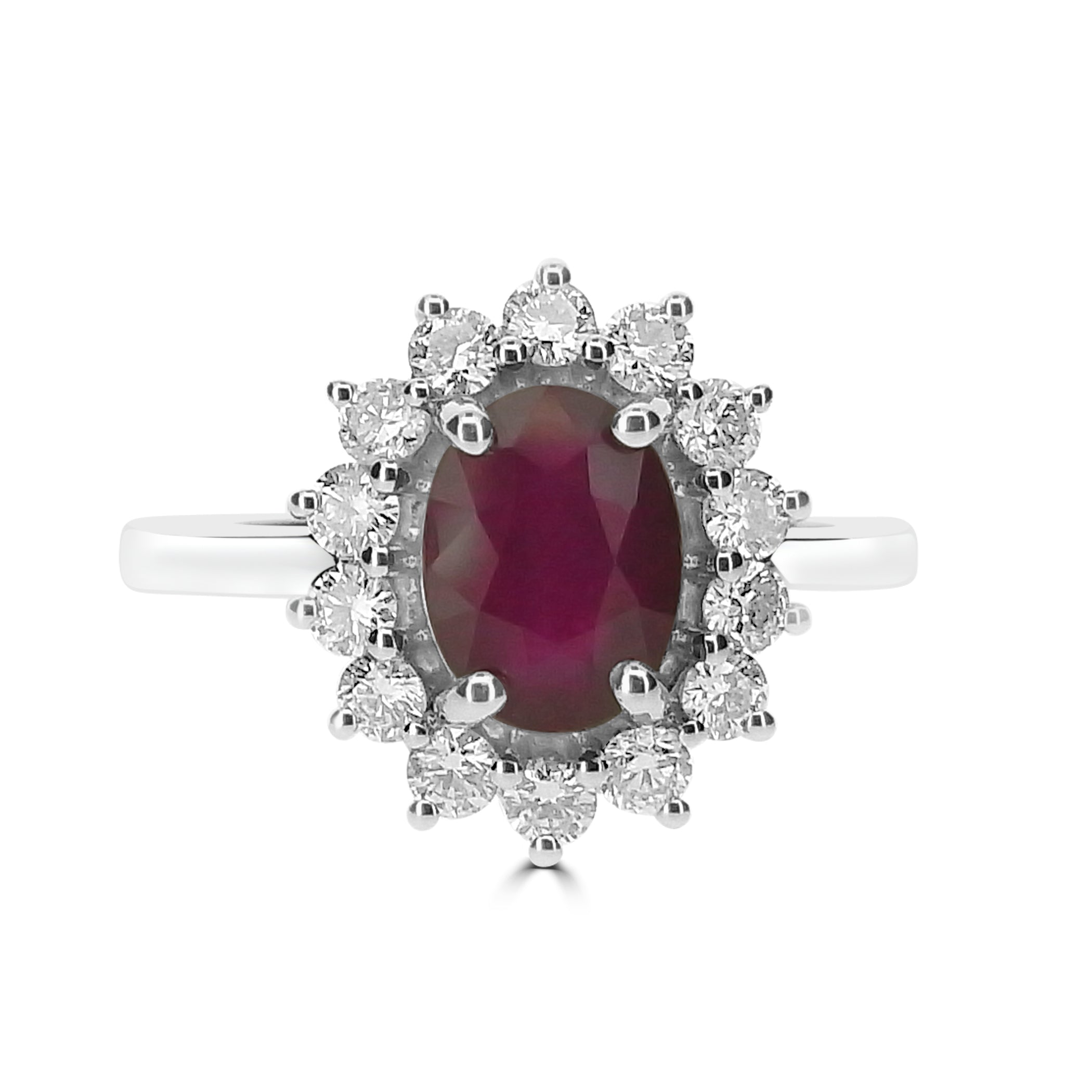 Platinum Oval ruby diamond cluster Fogal and Barnes Harrogate Gemstone Ring