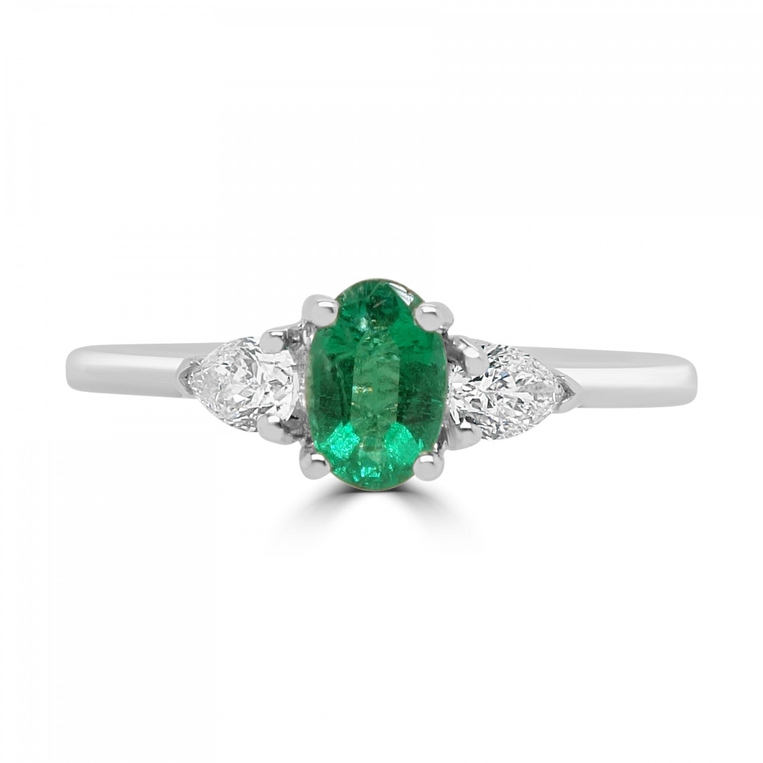 0.75CT OVAL CUT EMERALD AND DIAMOND THREE STONE ENGAGEMENT RING- HARROGATE
