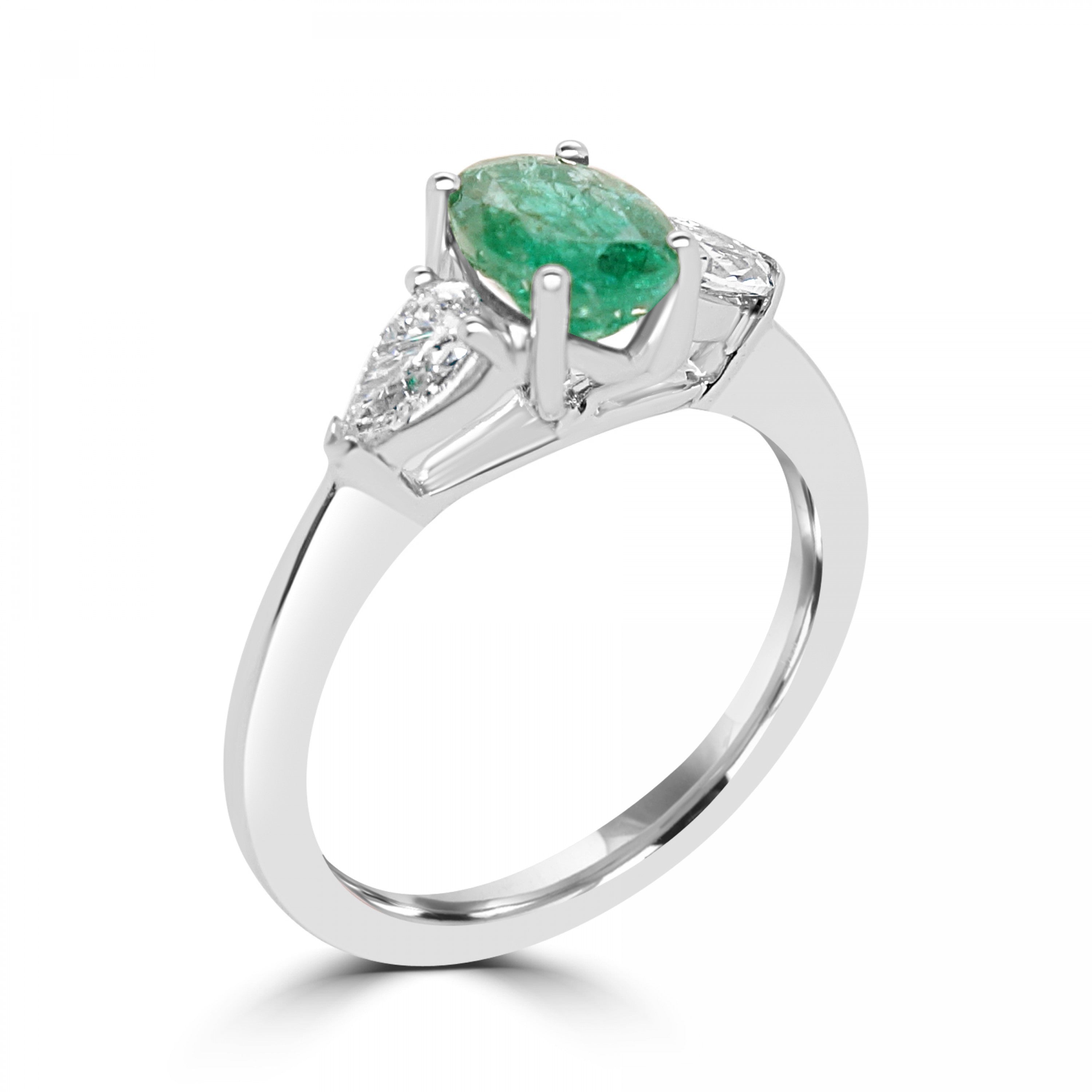 0.75CT OVAL CUT EMERALD AND DIAMOND THREE STONE ENGAGEMENT RING- HARROGATE