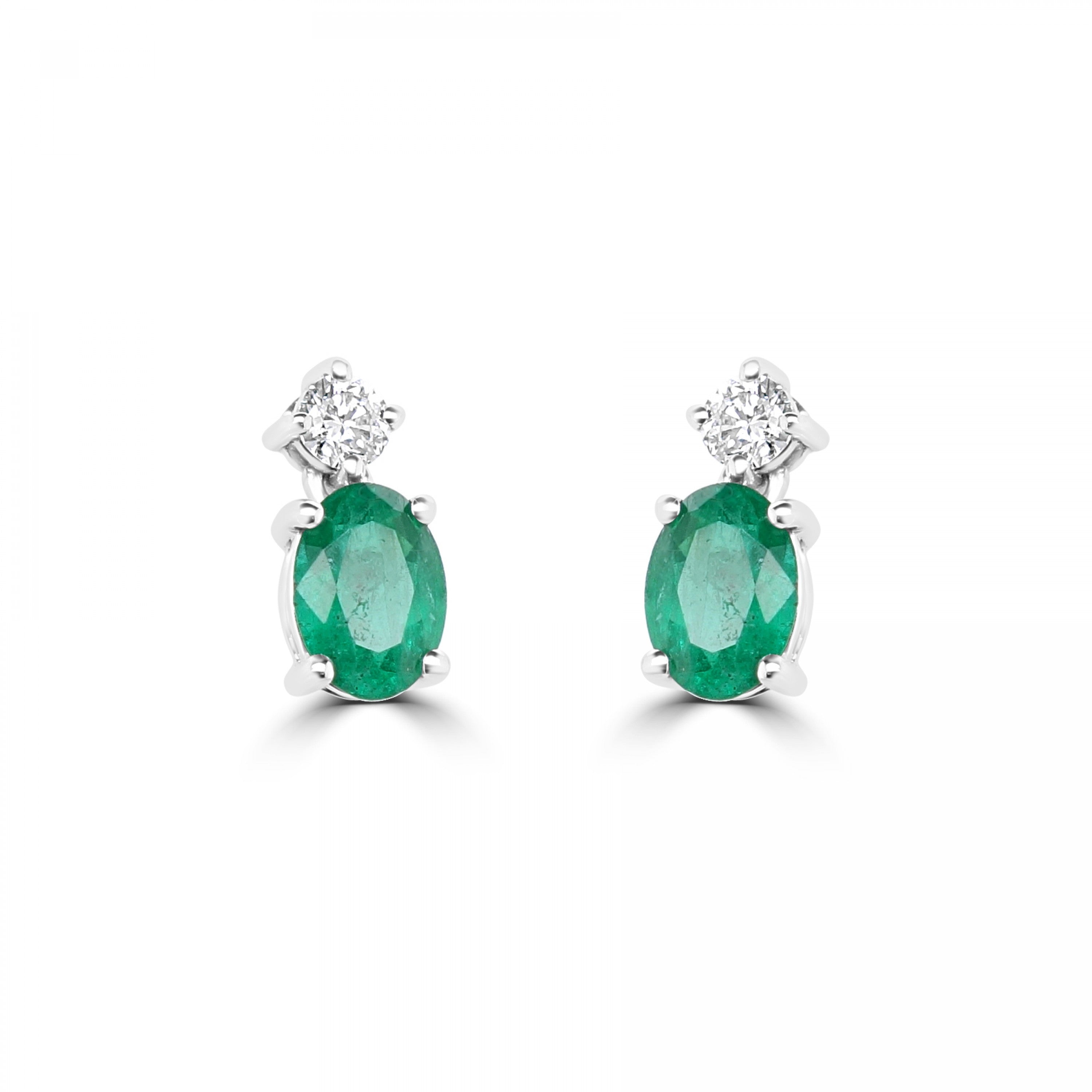 OVAL EMERALD AND DIAMOND DROP EARRINGS