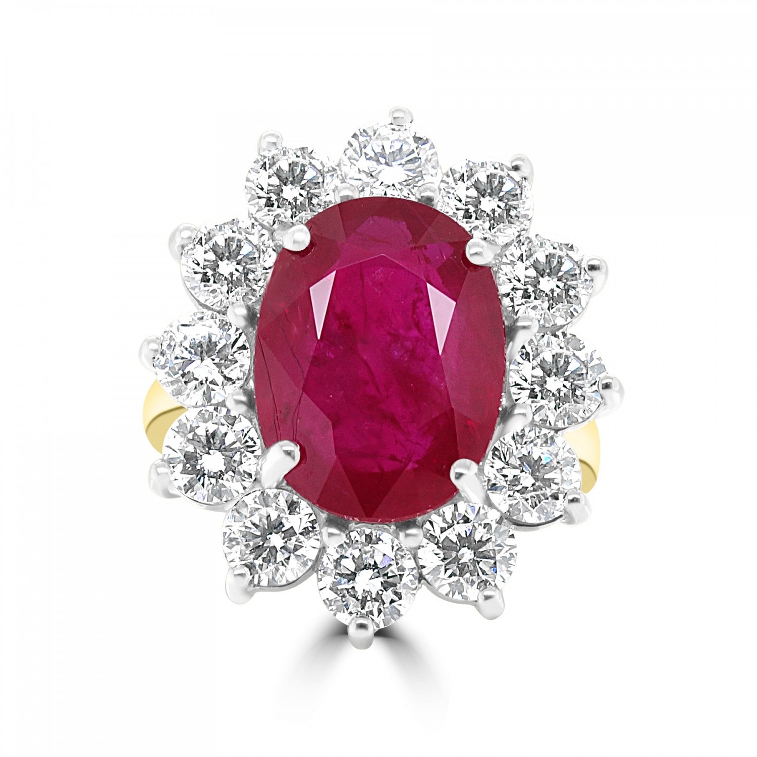 OVAL RUBY AND DIAMOND CLUSTER ENGAGEMENT RING