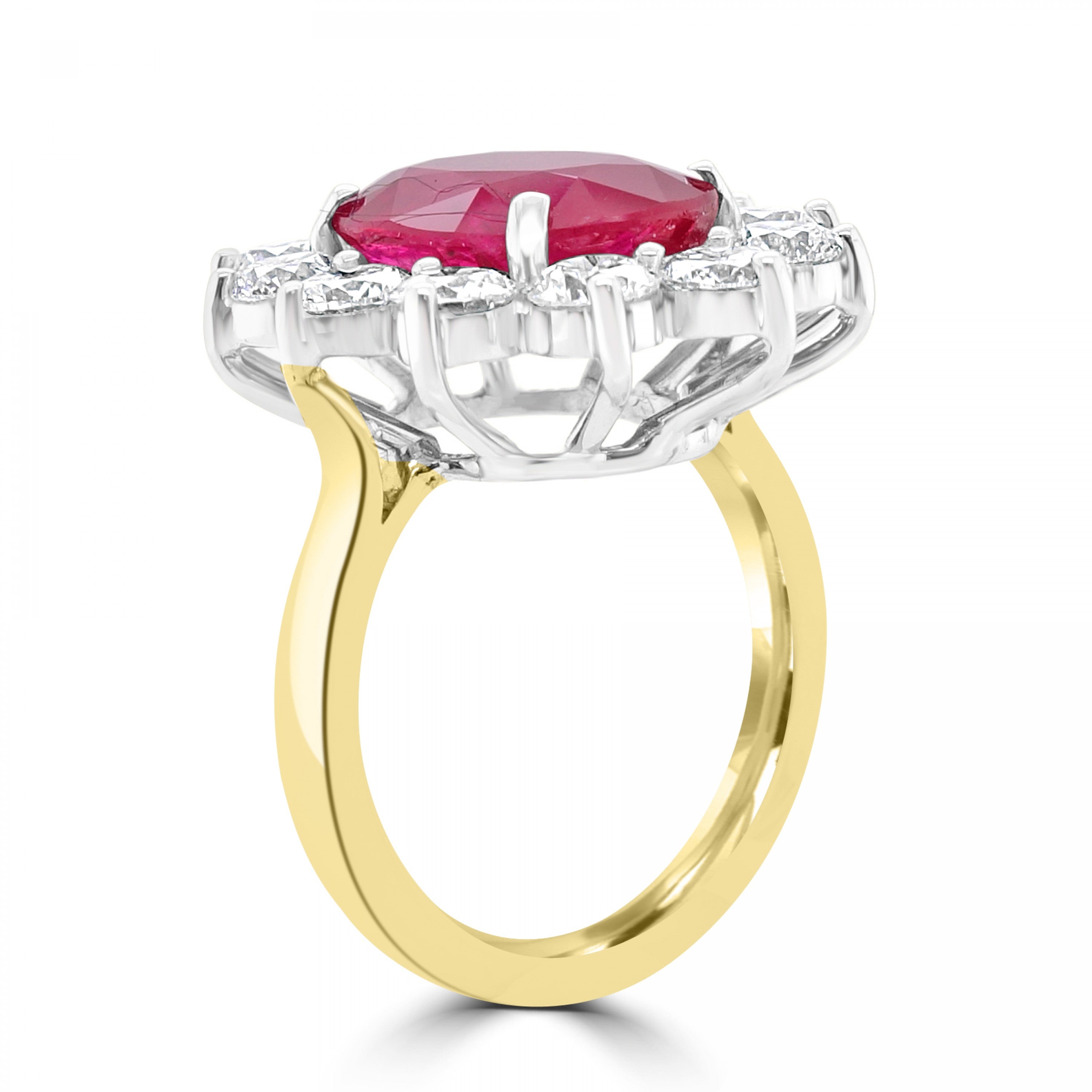 OVAL RUBY AND DIAMOND CLUSTER ENGAGEMENT RING