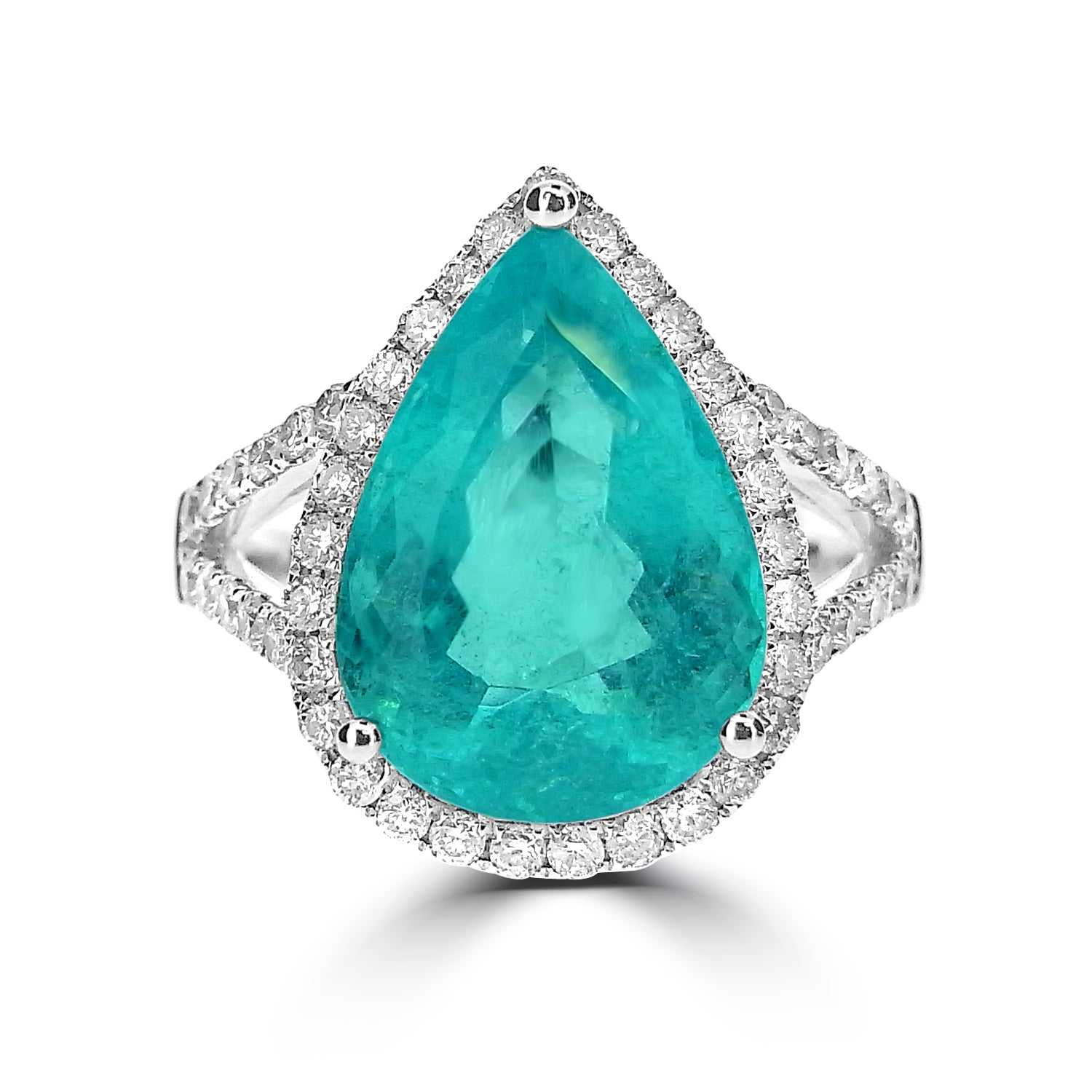 RARE PARAIBA PEAR CUT TOURMALINE AND DIAMOND RING