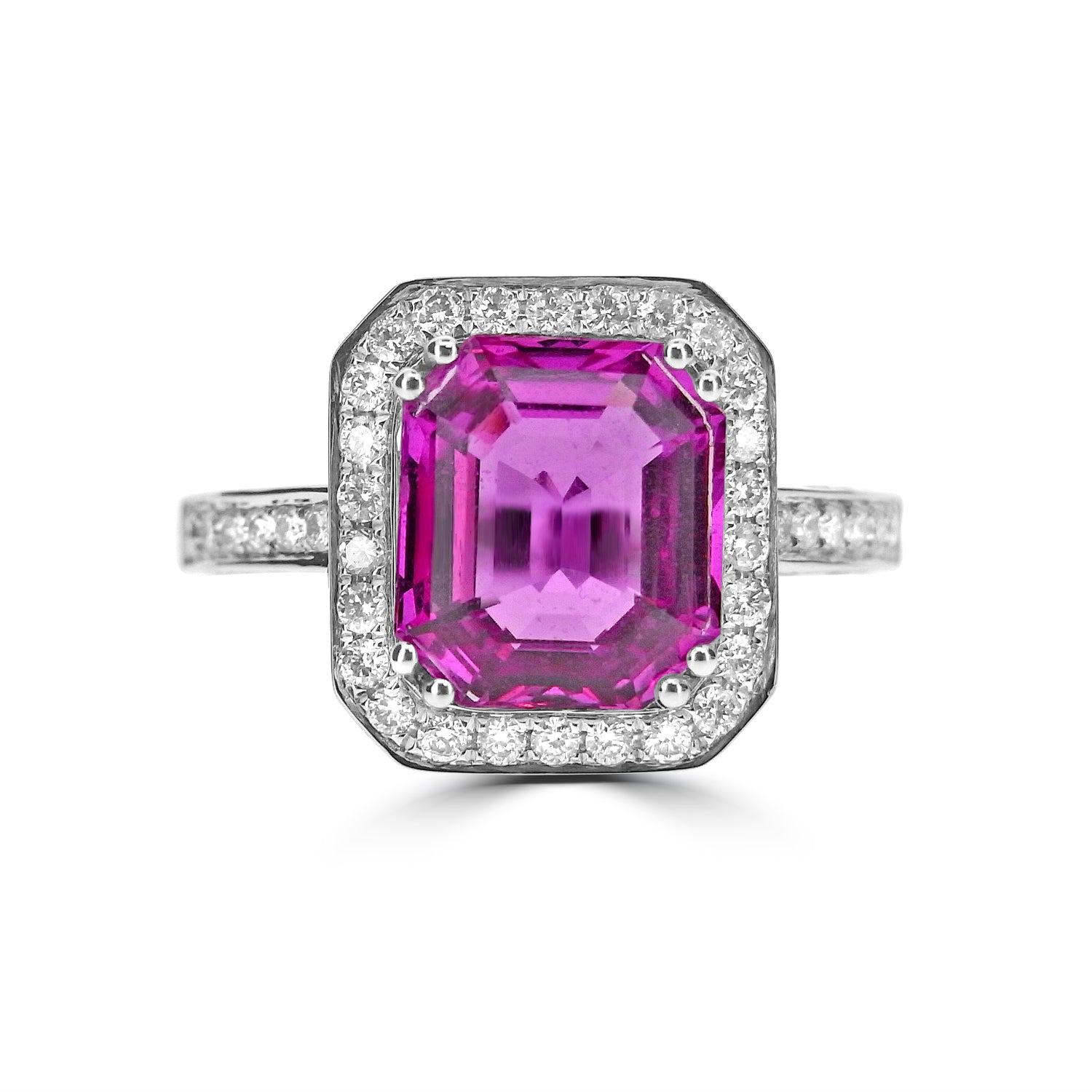 PINK SAPPHIRE AND DIAMOND HALO ENGAGEMENT RING