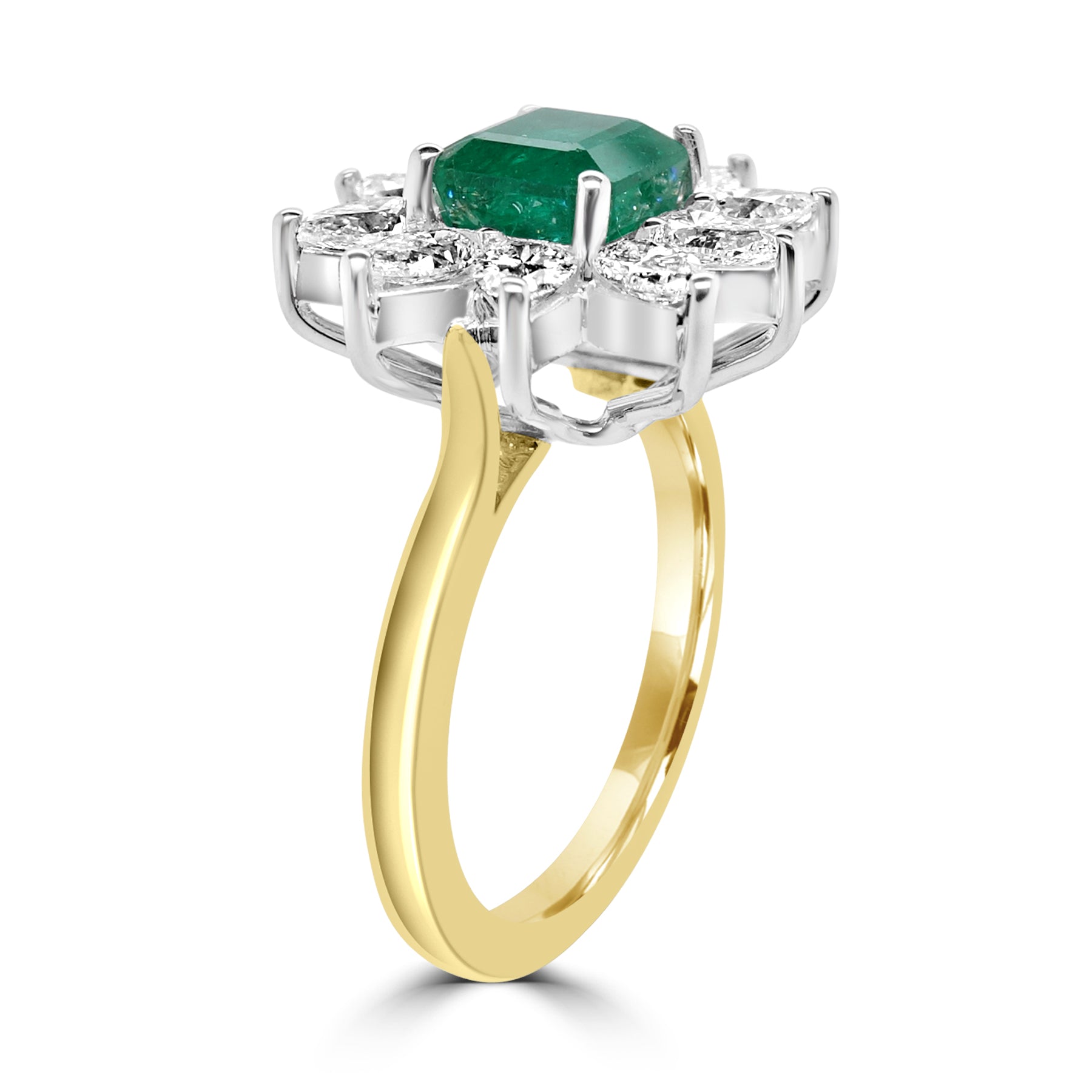OCTAGANOL CUT EMERALD CLUSTER ENGAGEMENT RING