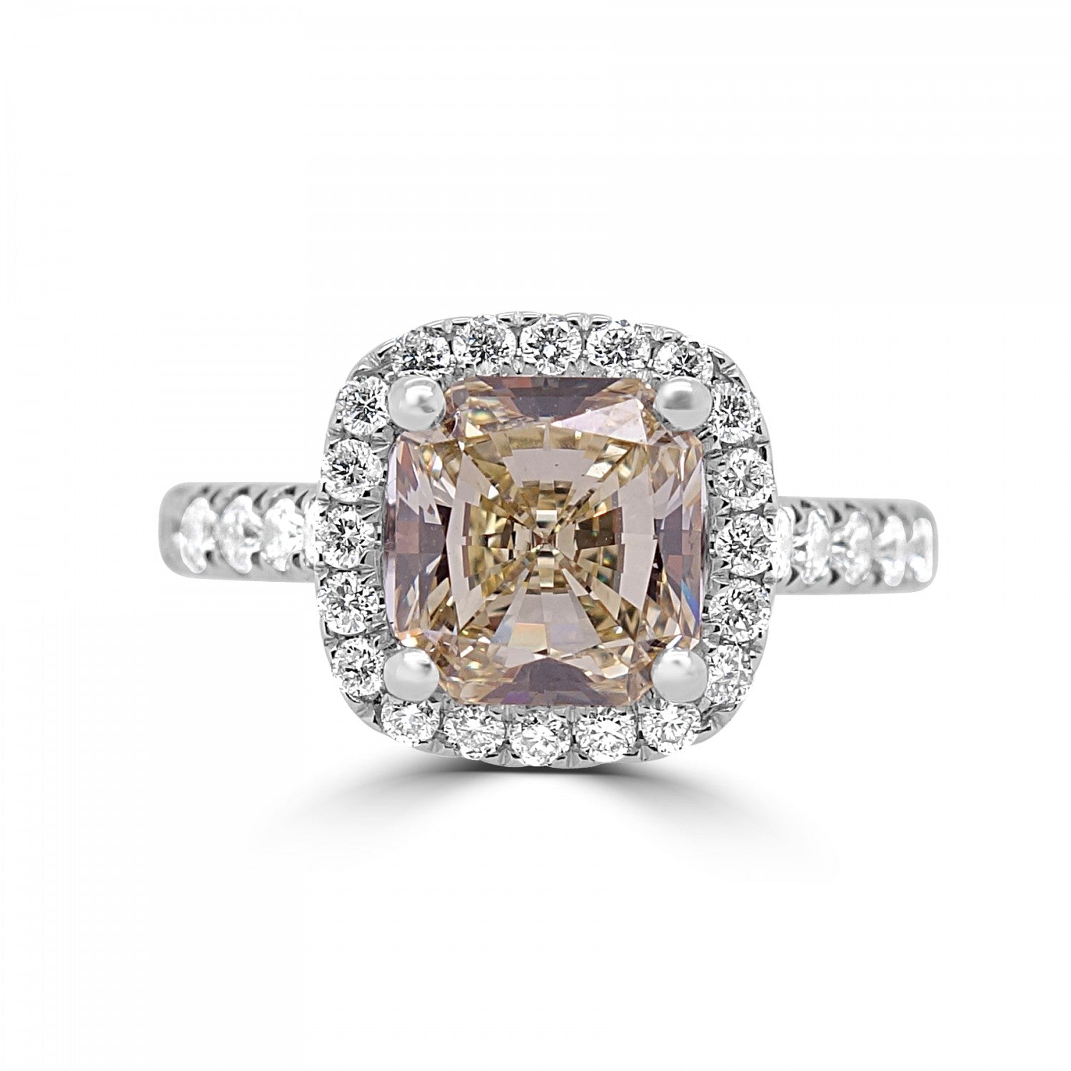 1.58ct Fany Diamond with Halo and diamond shoulder engagement Ring Harrogate Fogal and Barnes Fine Jewellers in arrogate set in 18ct white gold or platinum