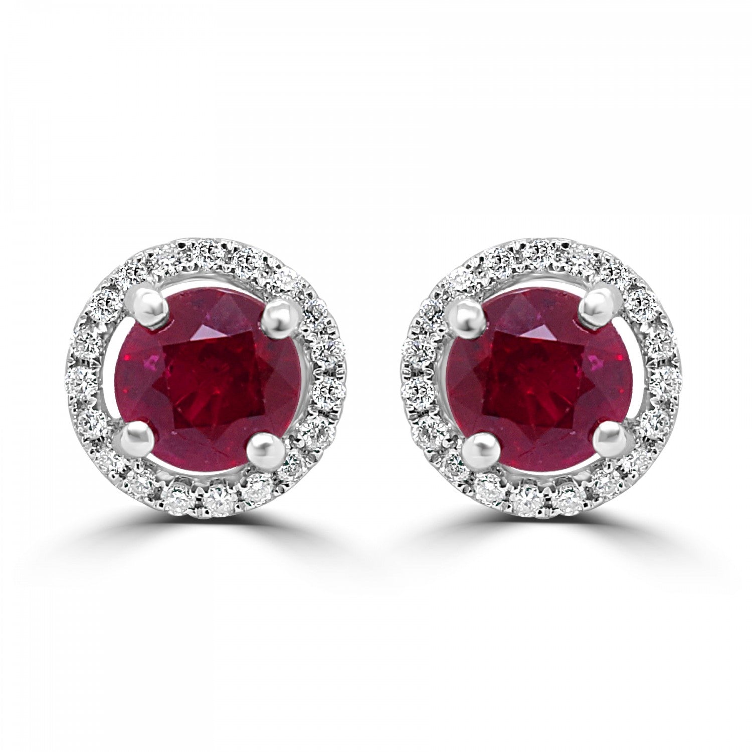 ROUND RUBY AND DIAMOND HALO STUD EARRINGS