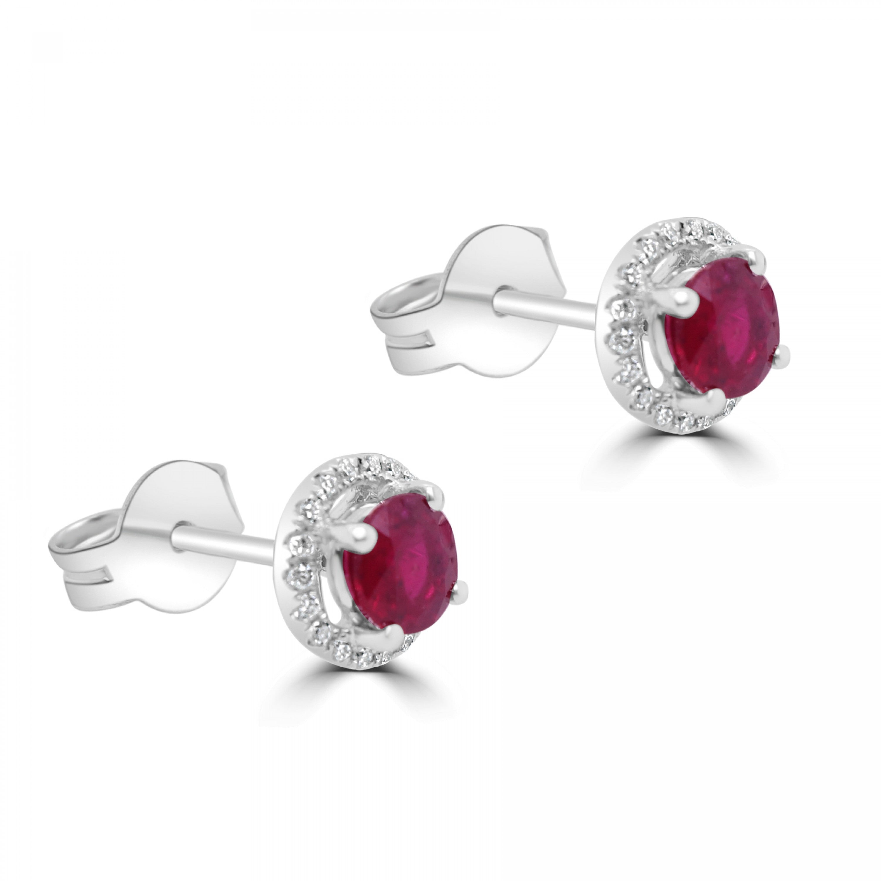 ROUND RUBY AND DIAMOND HALO STUD EARRINGS