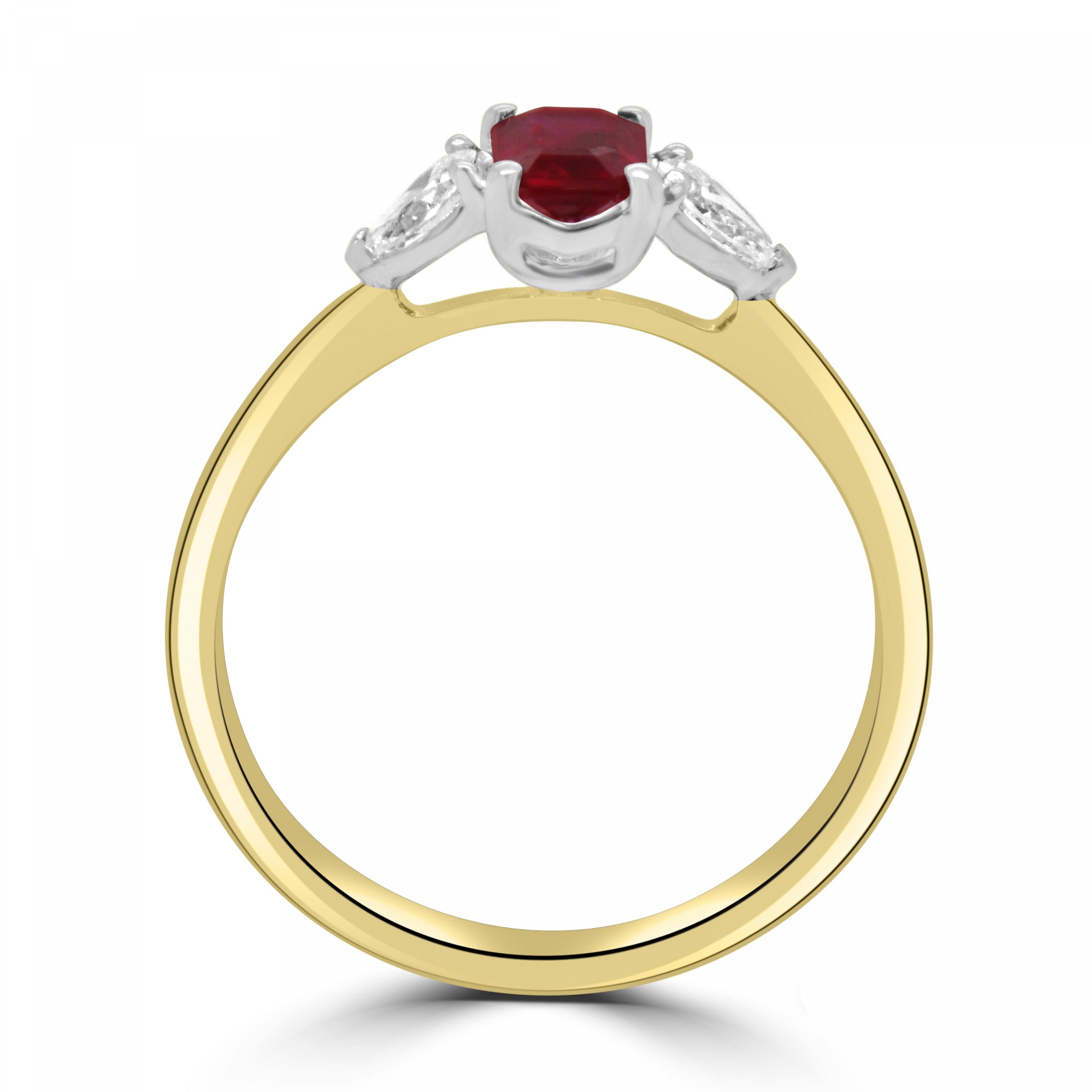 0.73CT EMERALD CUT RUBY AND DIAMOND PEARS THREE STONE ENGAGEMENT RING- HARROGATE
