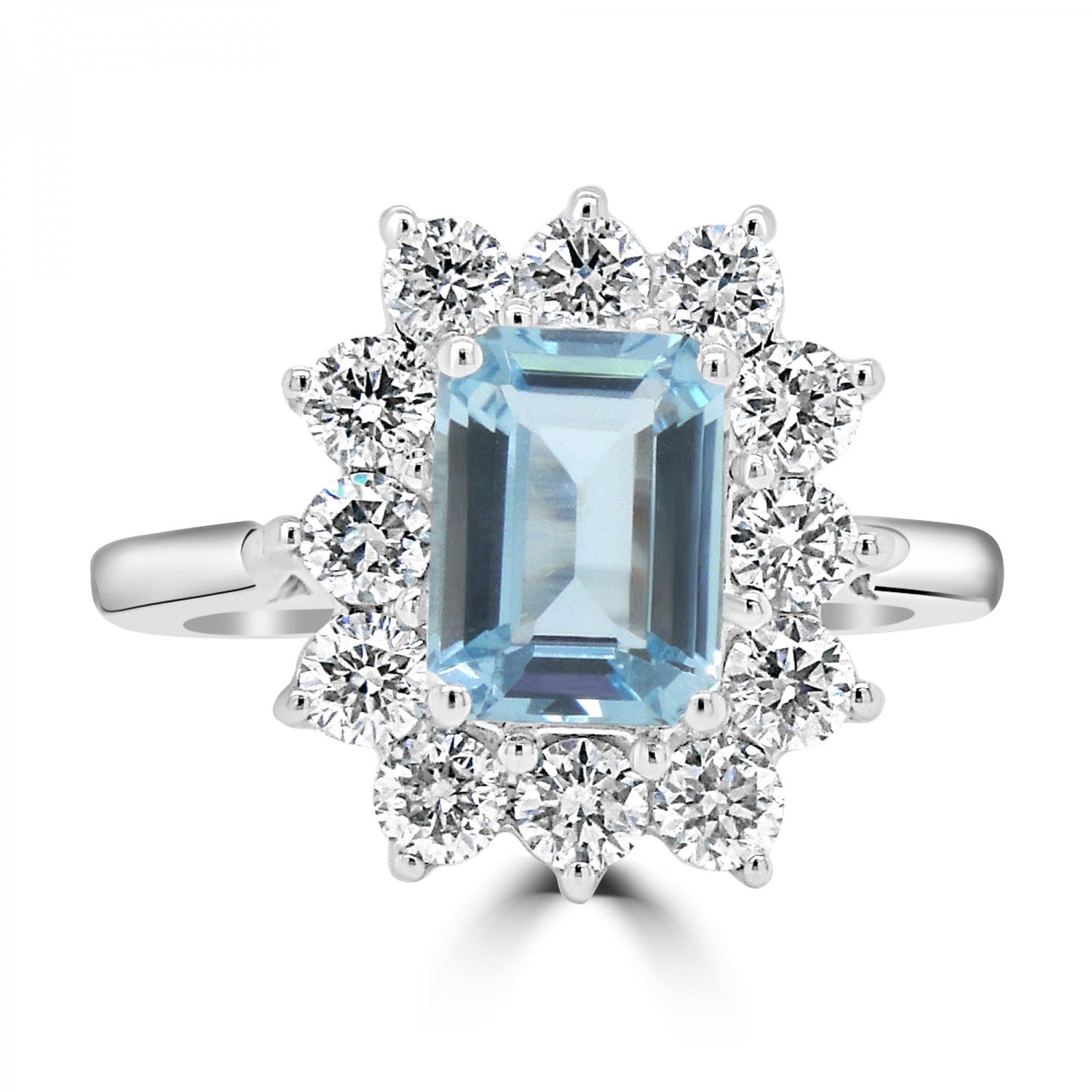 OCTAGANOL AQUAMARINE AND DIAMOND CLUSTER RING