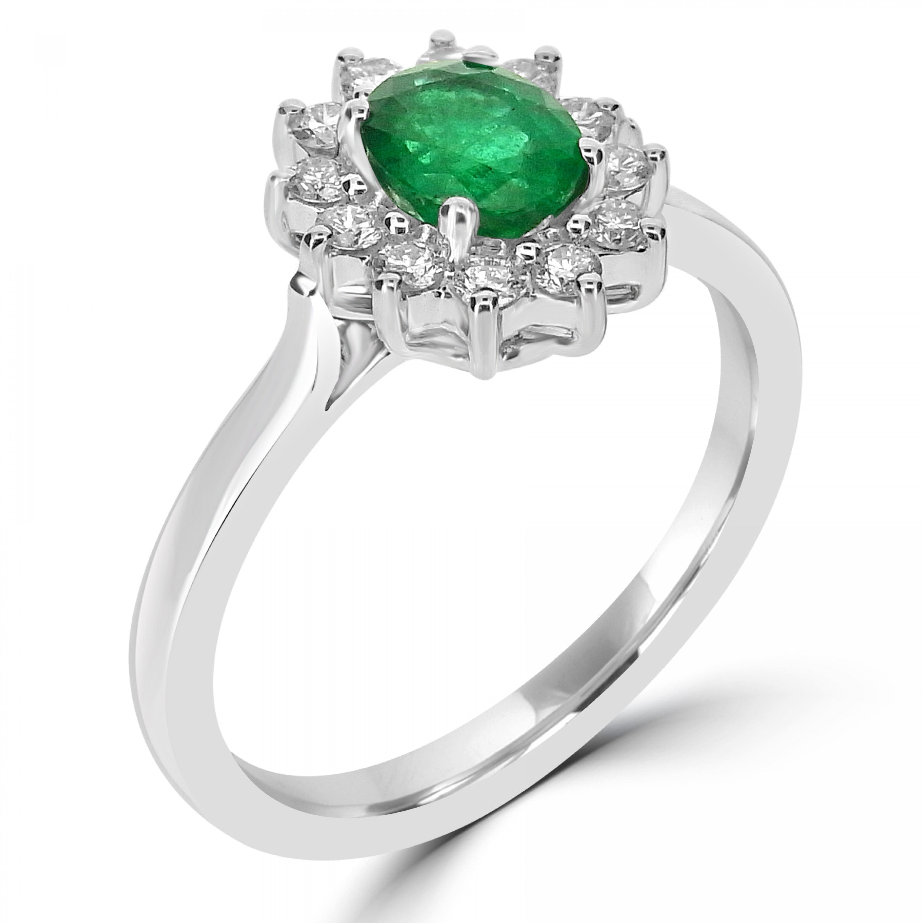 OVAL EMERALD AND DIAMOND CLUSTER ENGAGEMENT RING