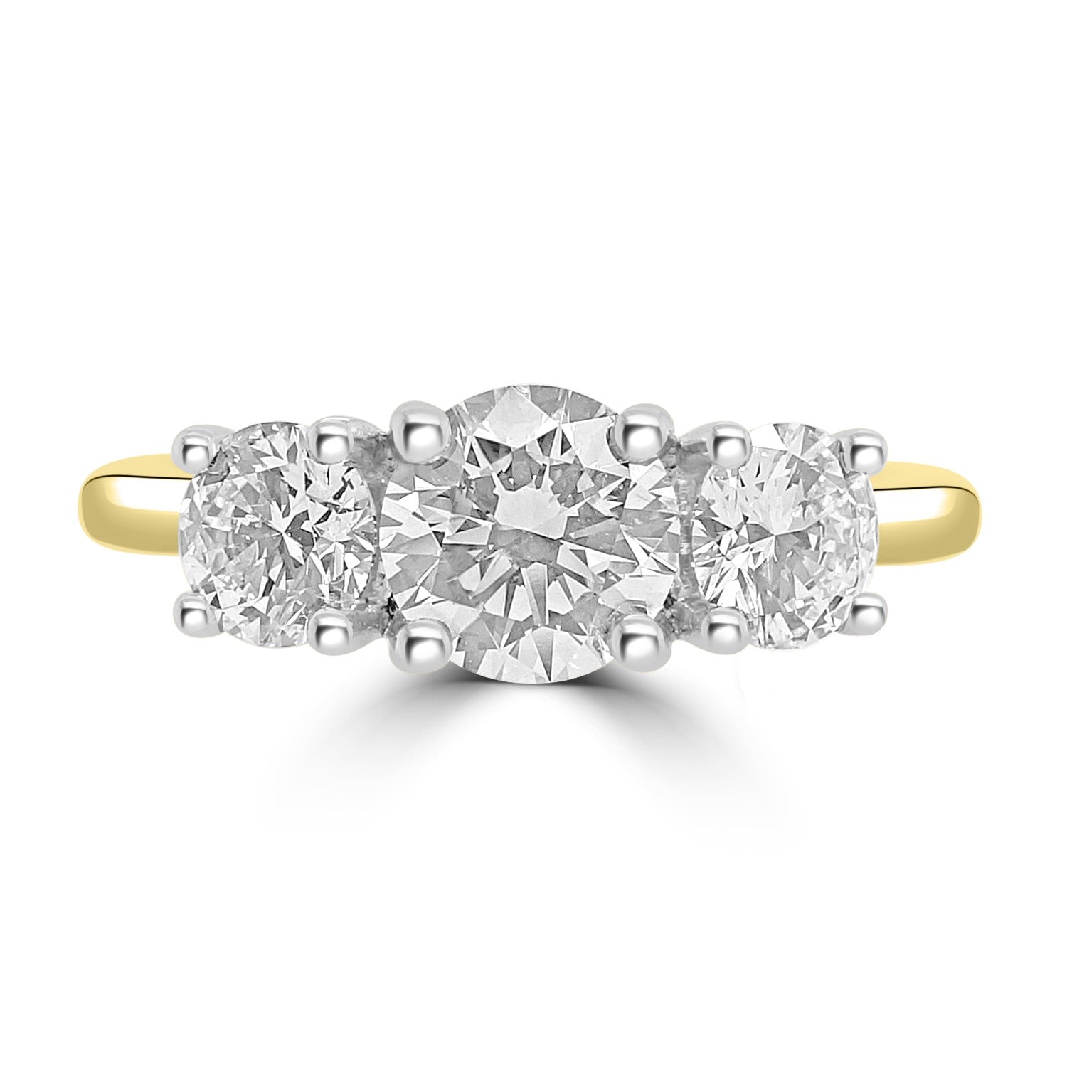 Round brilliant cut diamond three stone engagement ring set on 18k yellow gold from fogal and barnes fine jewellers of Harrogate.