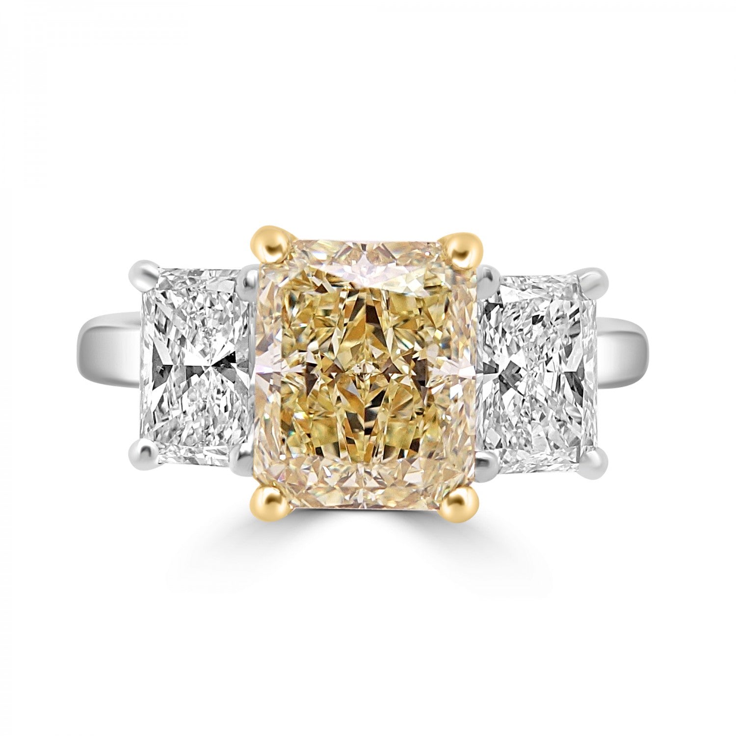 Radiant cut Yellow diamond Trilogy Engagement Ring Harrogate NaturaL Diamonds 4.06ct Total Weight Fogal and Barnes fine jewellers of Harrogate