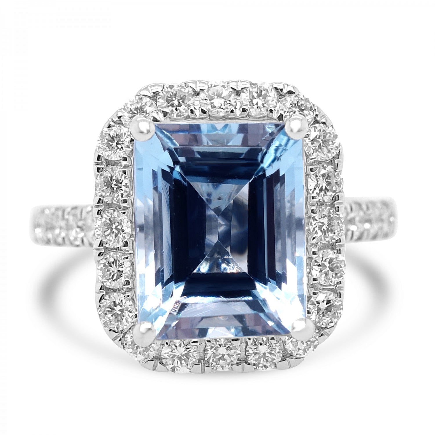 AQUAMARINE AND DIAMOND CLUSTER ENGAGEMENT RING
