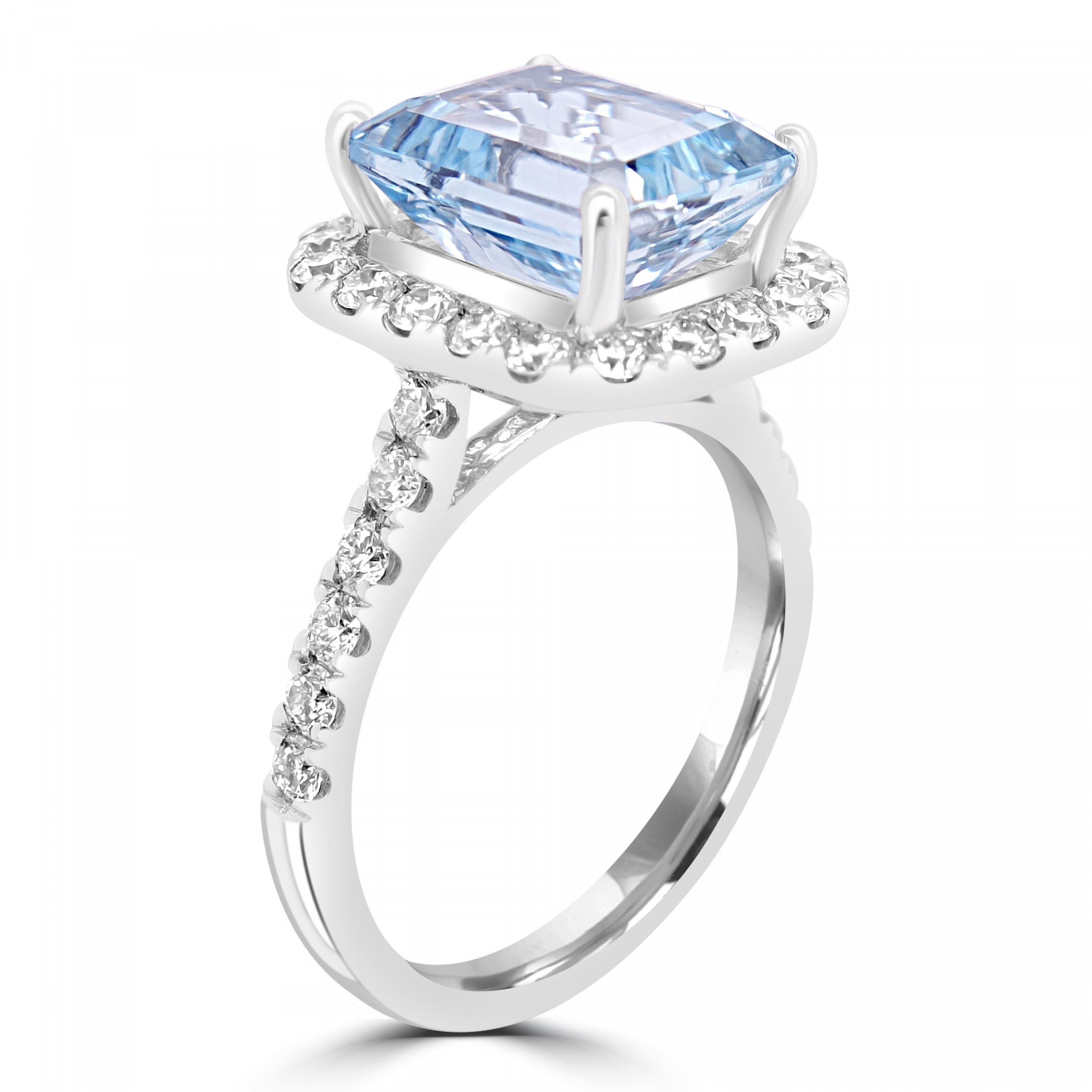 AQUAMARINE AND DIAMOND CLUSTER ENGAGEMENT RING