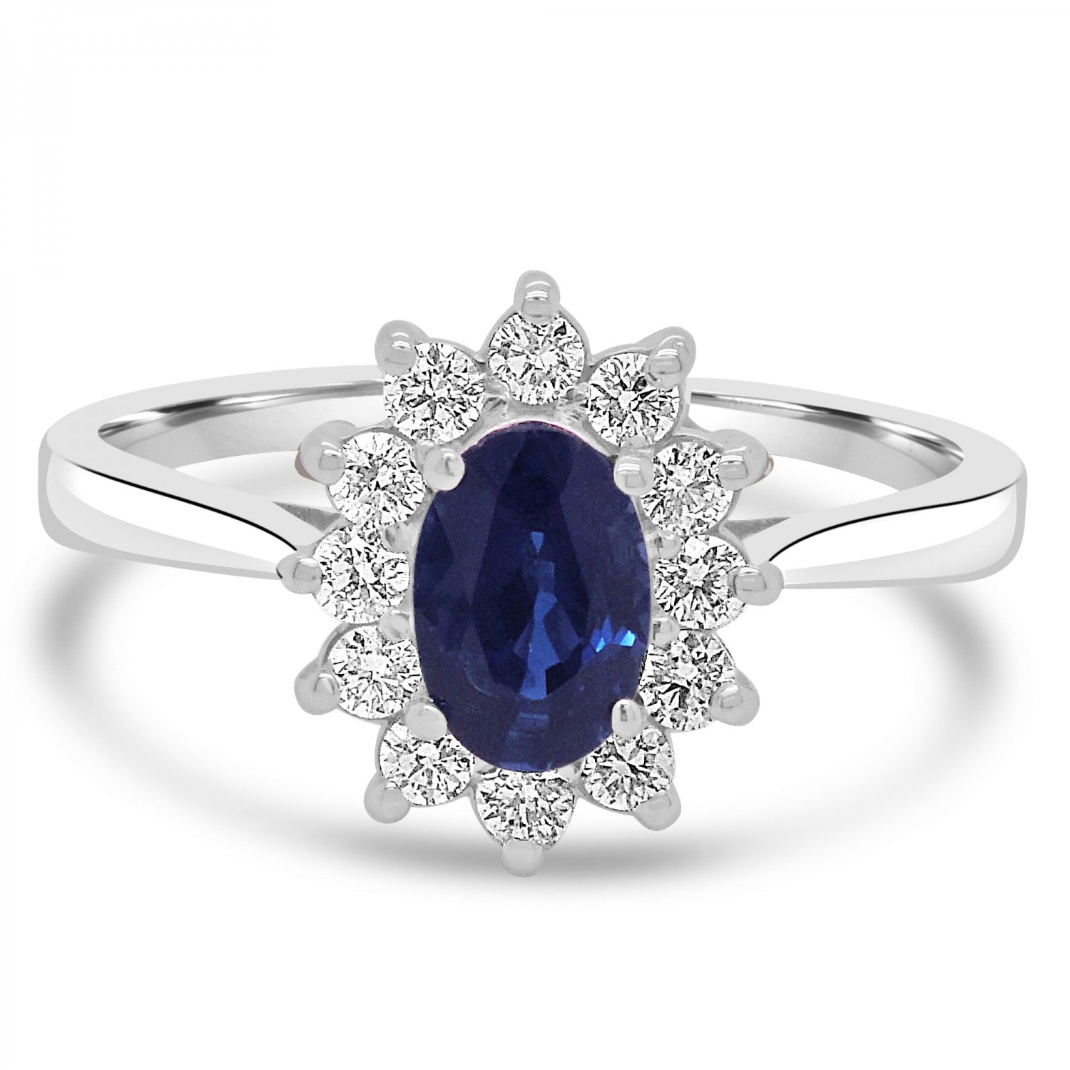 OVAL SAPPHIRE AND DIAMOND CLUSTER ENGAGEMENT RING