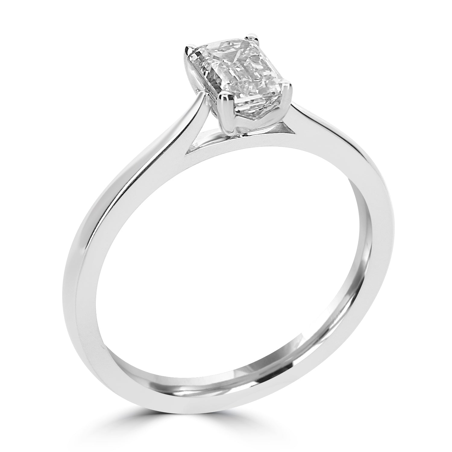 Radiant Cut Diamond Solitaire engagement ring harrogate, set in platinum and 18ct white gold. fogal and barnes fine jewellers