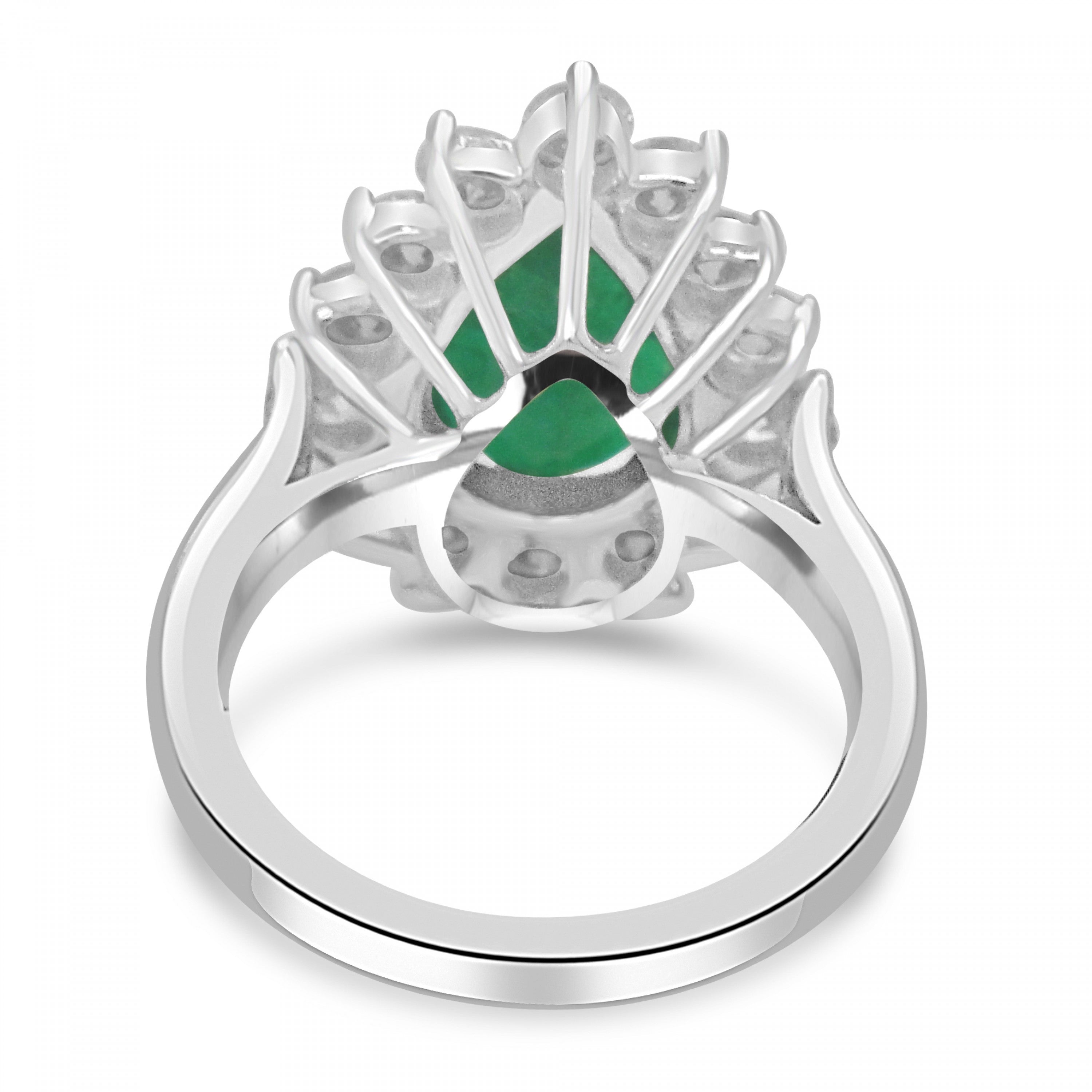 PEAR CUT EMERALD AND DIAMOND CLUSTER ENGAGEMENT RING