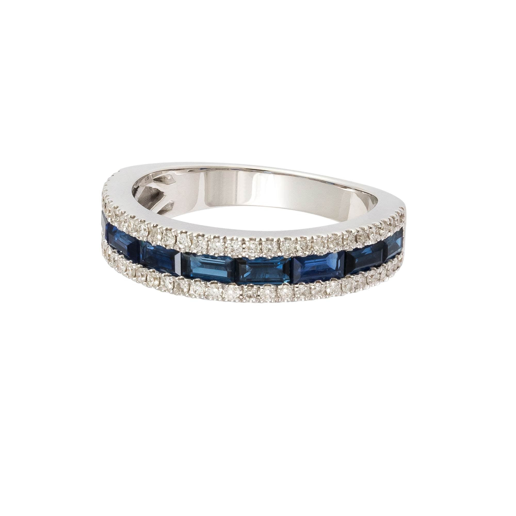 0.31CT DIAMOND AND SAPPHIRE BAGUETTE 18K GOLD HALF SET ETERNITY RING