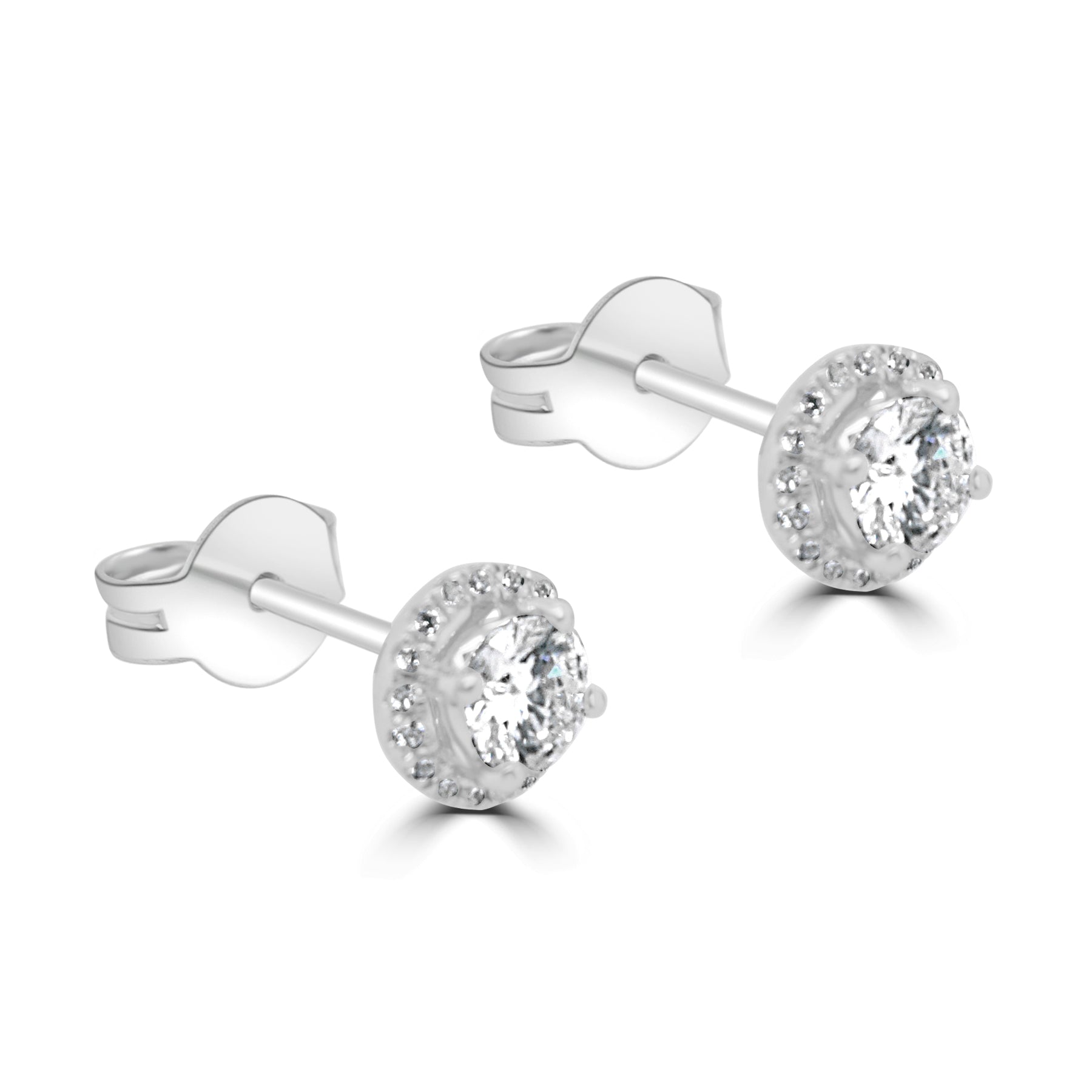 18K WHITE GOLD DIAMOND HALO STUD EARRINGS