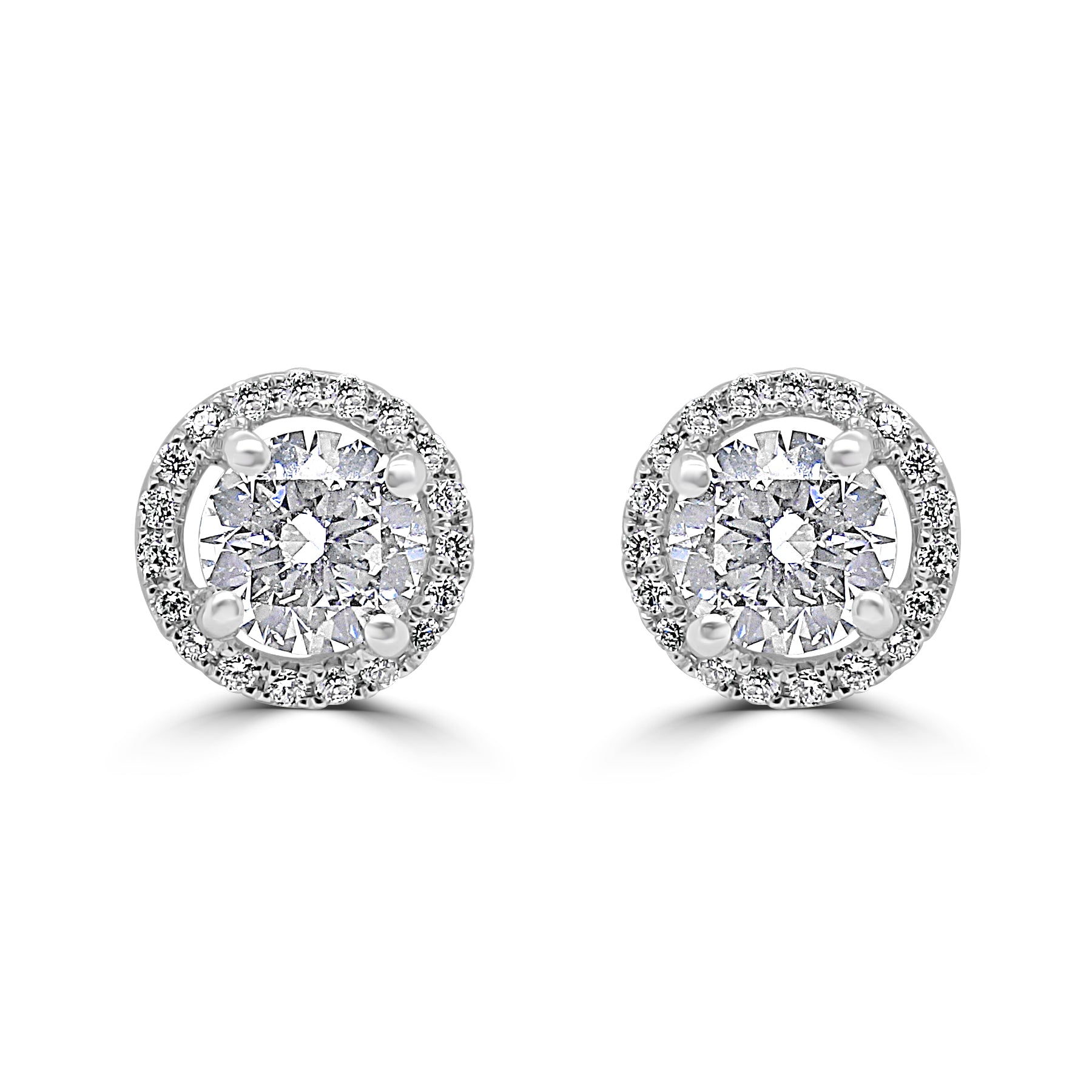 18K WHITE GOLD DIAMOND HALO STUD EARRINGS