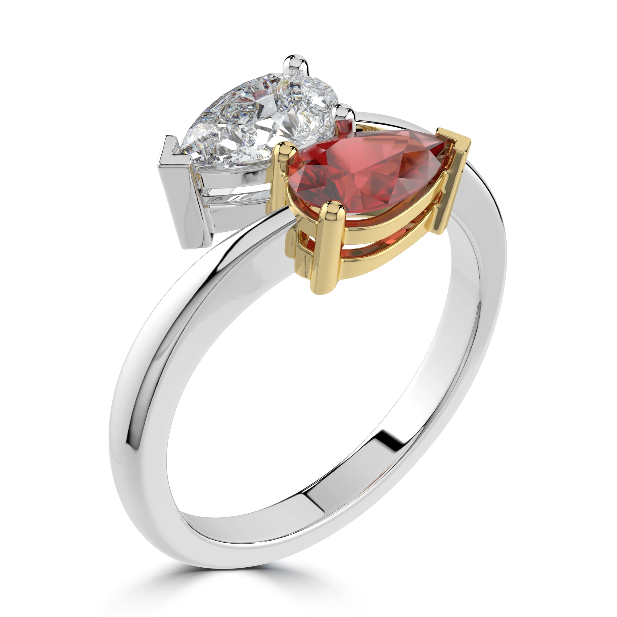 Toi et moi pear cut diamond and ruby engagement ring Harrogate Fogal and Barnes Fine Jewellers 2.00ct set on Platinum double stone ring