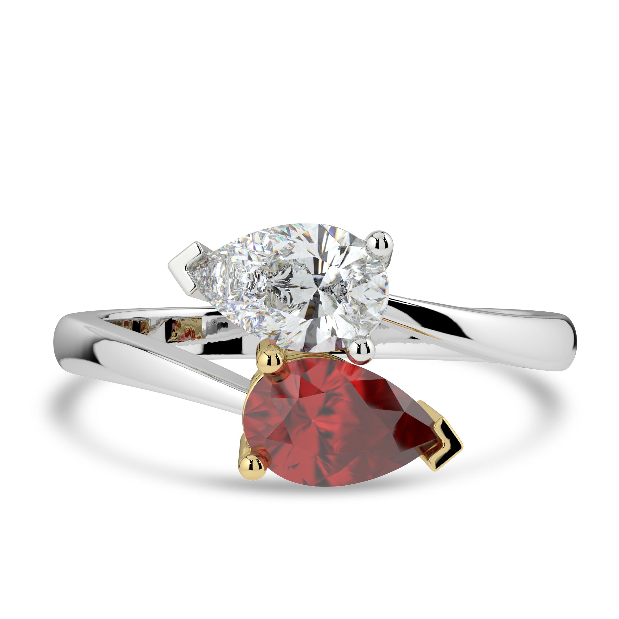 Toi et moi pear cut diamond and ruby engagement ring Harrogate Fogal and Barnes Fine Jewellers 2.00ct set on Platinum double stone ring