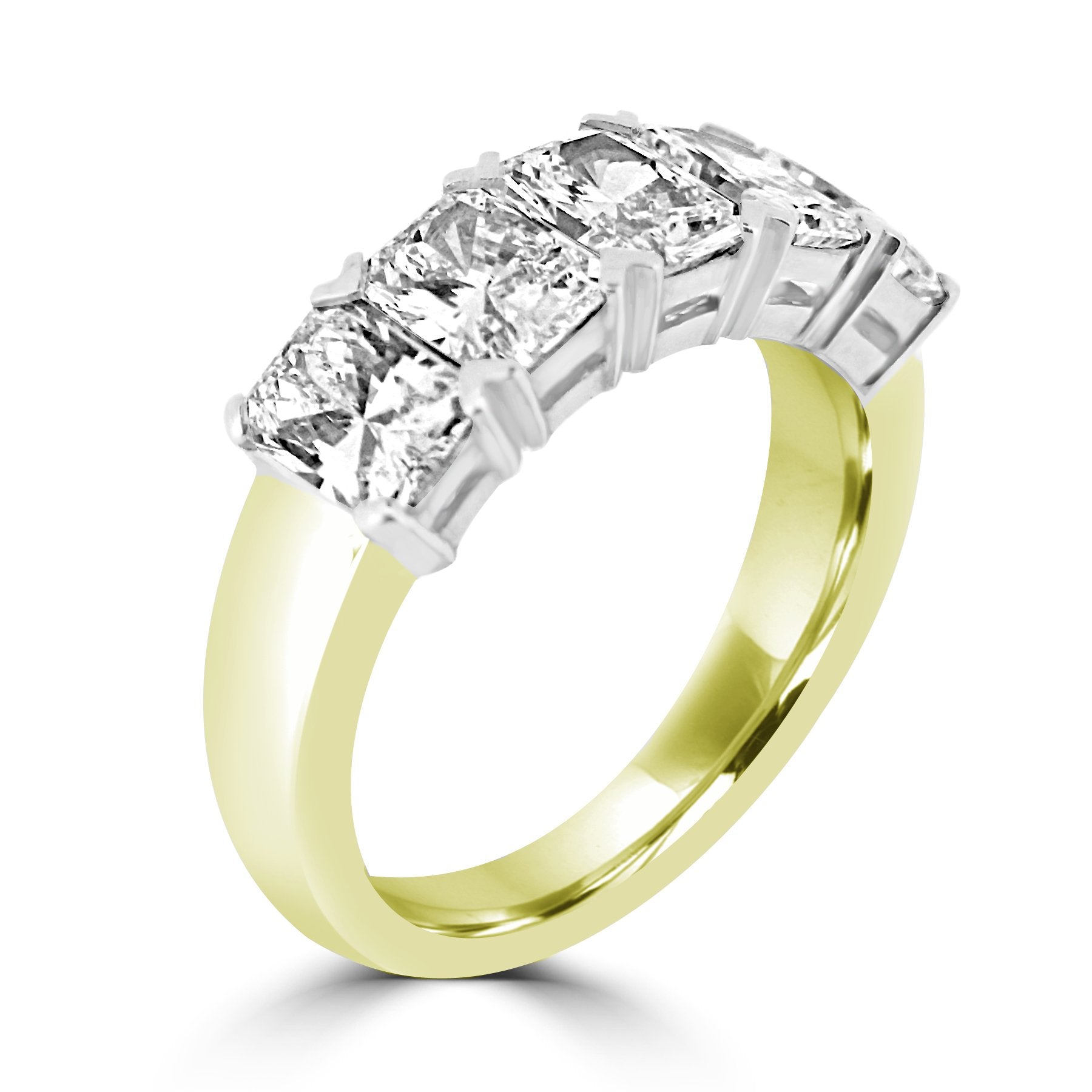 Radiant Cut Diamond 5 stone engagement ring Harrogate Fogal and Barnes Fine Jewellers set 18ct white gold or platinum and yellow gold two tone band