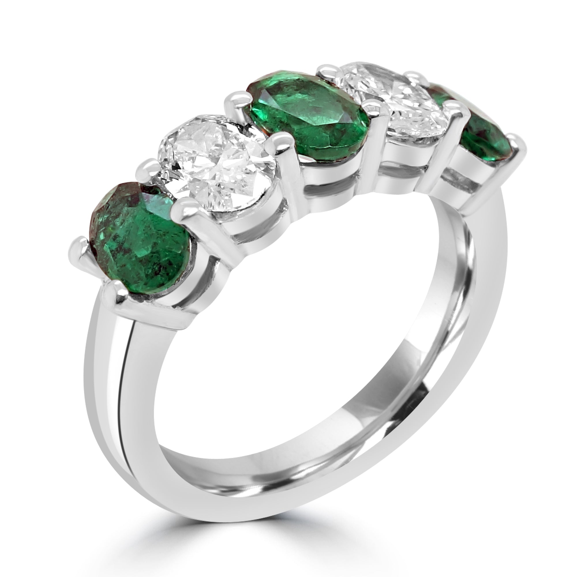 EMERALD AND DIAMOND FIVE STONE ETERNITY RING