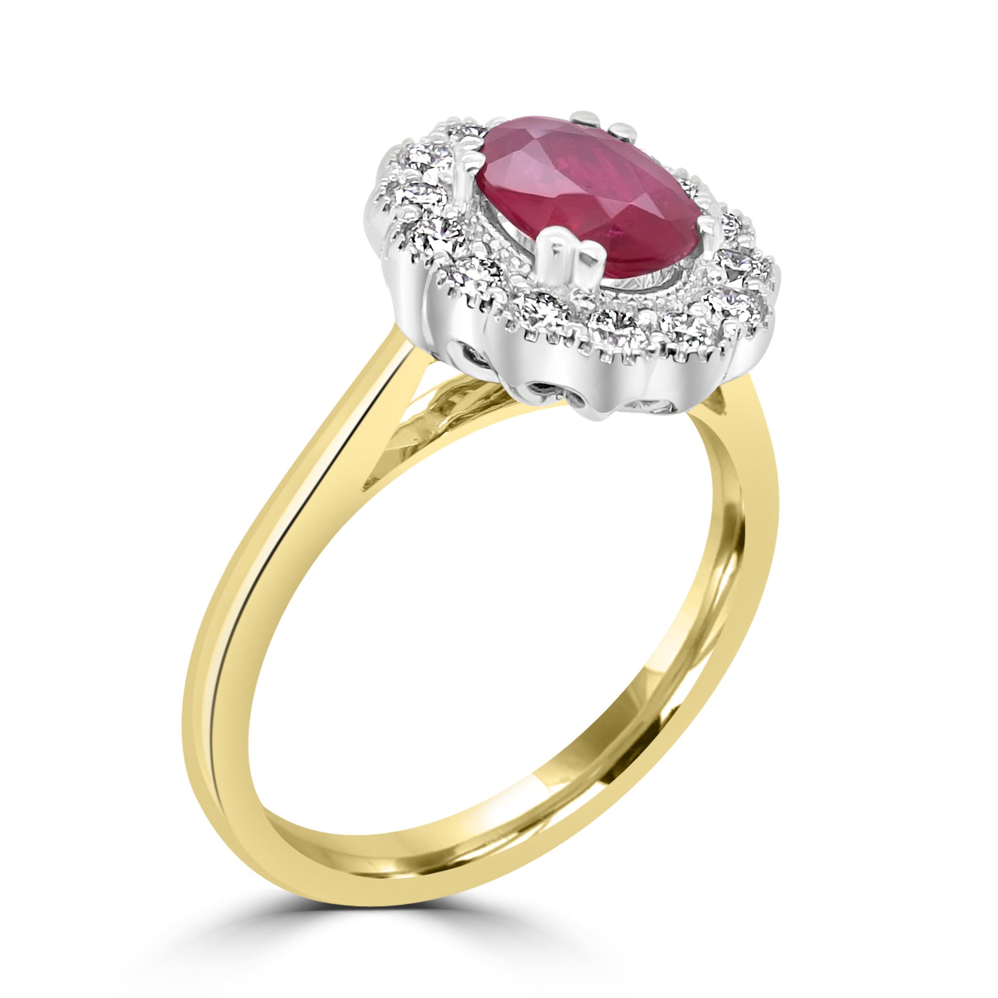 Engagement Ring Oval Ruby Cluster Diamond Fogal and Barnes Harrogate