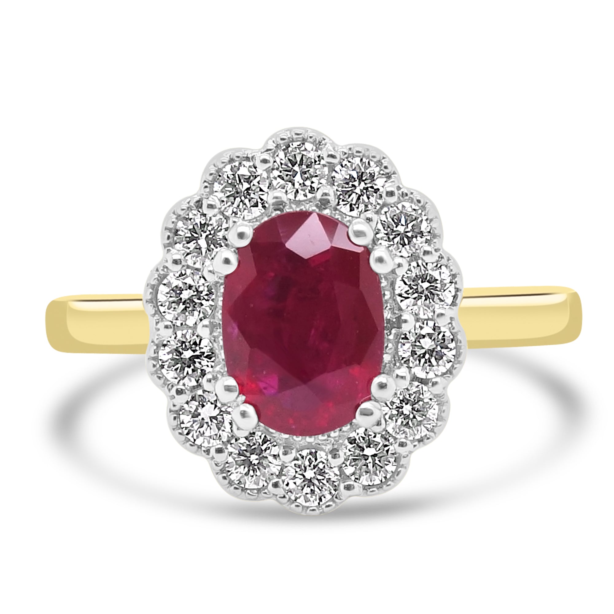 Engagement Ring Oval Ruby Cluster Diamond Fogal and Barnes Harrogate