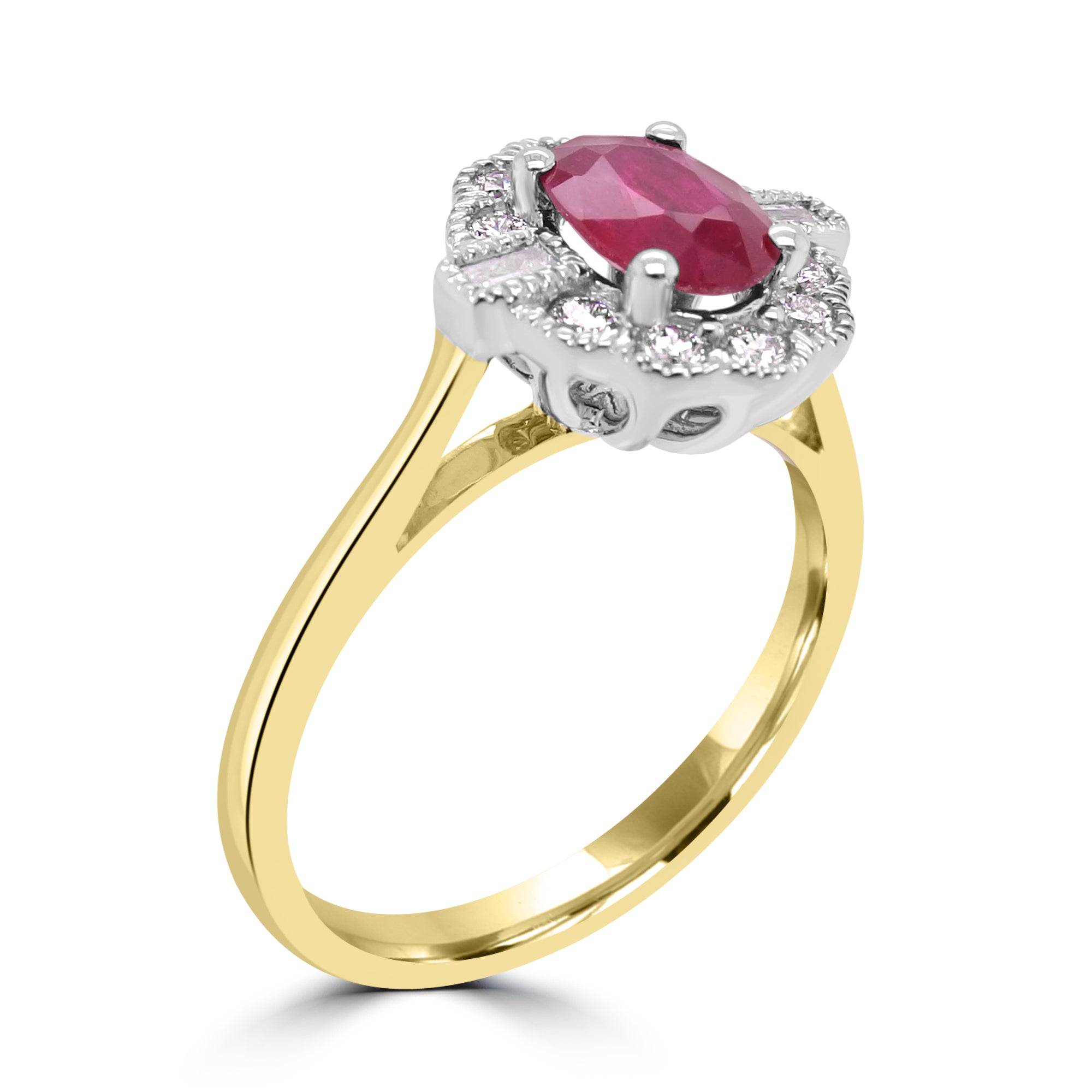 Engagement Ring Oval Ruby Halo Diamond Fogal and Barnes Harrogate