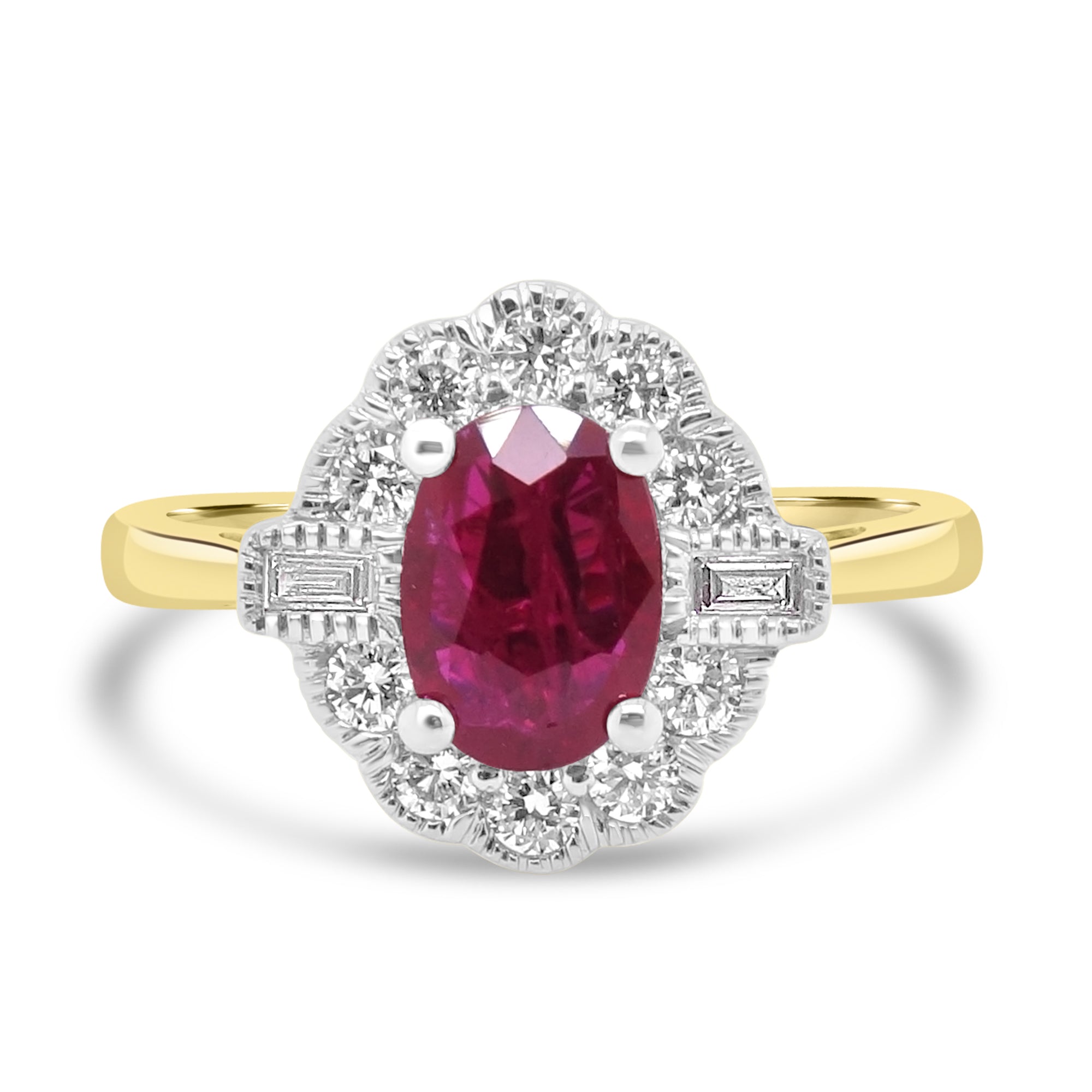 Engagement Ring Oval Ruby Halo Diamond Fogal and Barnes Harrogate