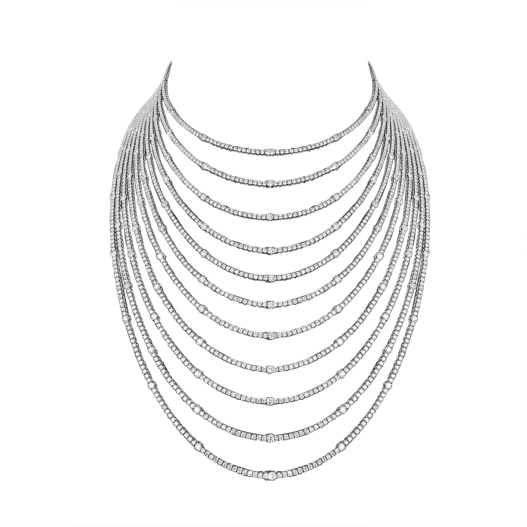 18K WHITE GOLD MULTI ROW DIAMOND SET LINE NECKLACE- HARROGATE
