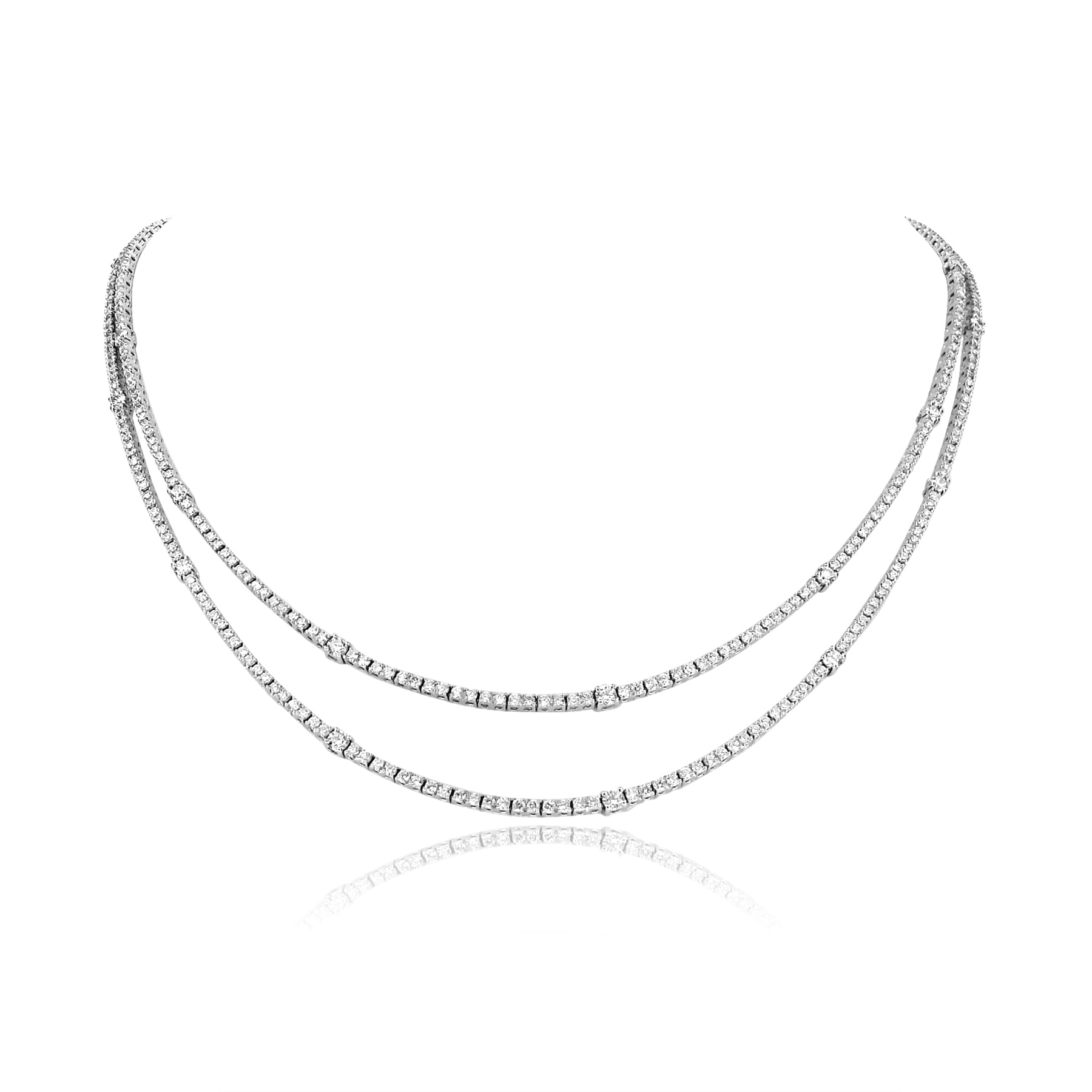 18K WHITE GOLD DOUBLE ROW DIAMOND LINE NECKLACE- HARROGATE