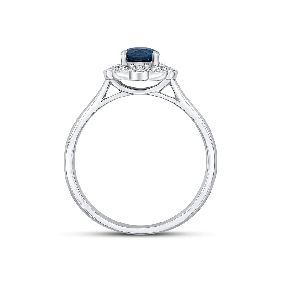 Round Brilliant Sapphire and Diamond Cluster Engagement Ring Harrogate Fine Jewellers Fogal and Barnes