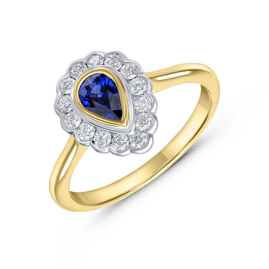 PEAR CUT SAPPHIRE & DIAMOND RUBOVER ENGAGEMENT RING