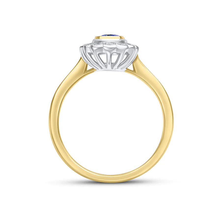 PEAR CUT SAPPHIRE & DIAMOND RUBOVER ENGAGEMENT RING