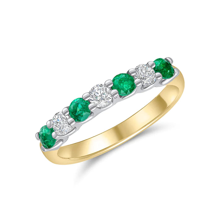 ROUND BRILLIANT EMERALD & DIAMOND ETERNITY/WEDDING RING