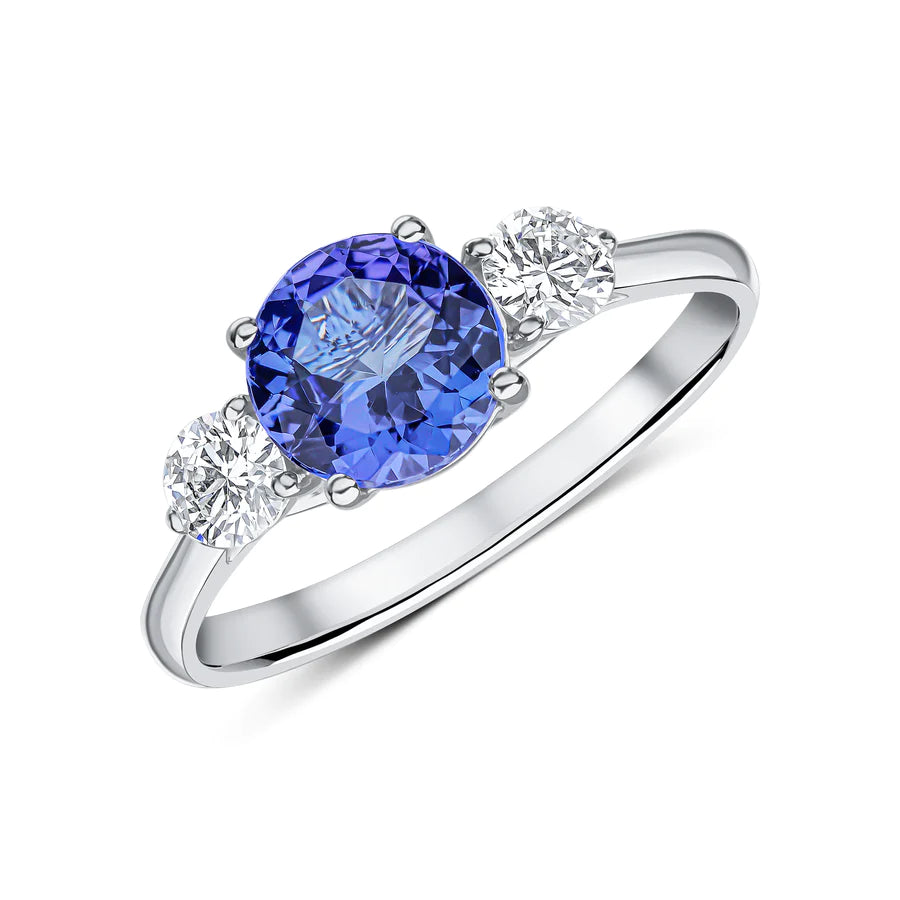 Round Brilliant Tanzanite Trilogy Engagement Ring Harrogate Fogal and Barnes Fine Jewellers