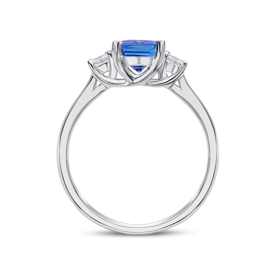OCTAGONAL TANZANITE & BAGUETTE DIAMOND ENGAGEMENT RING