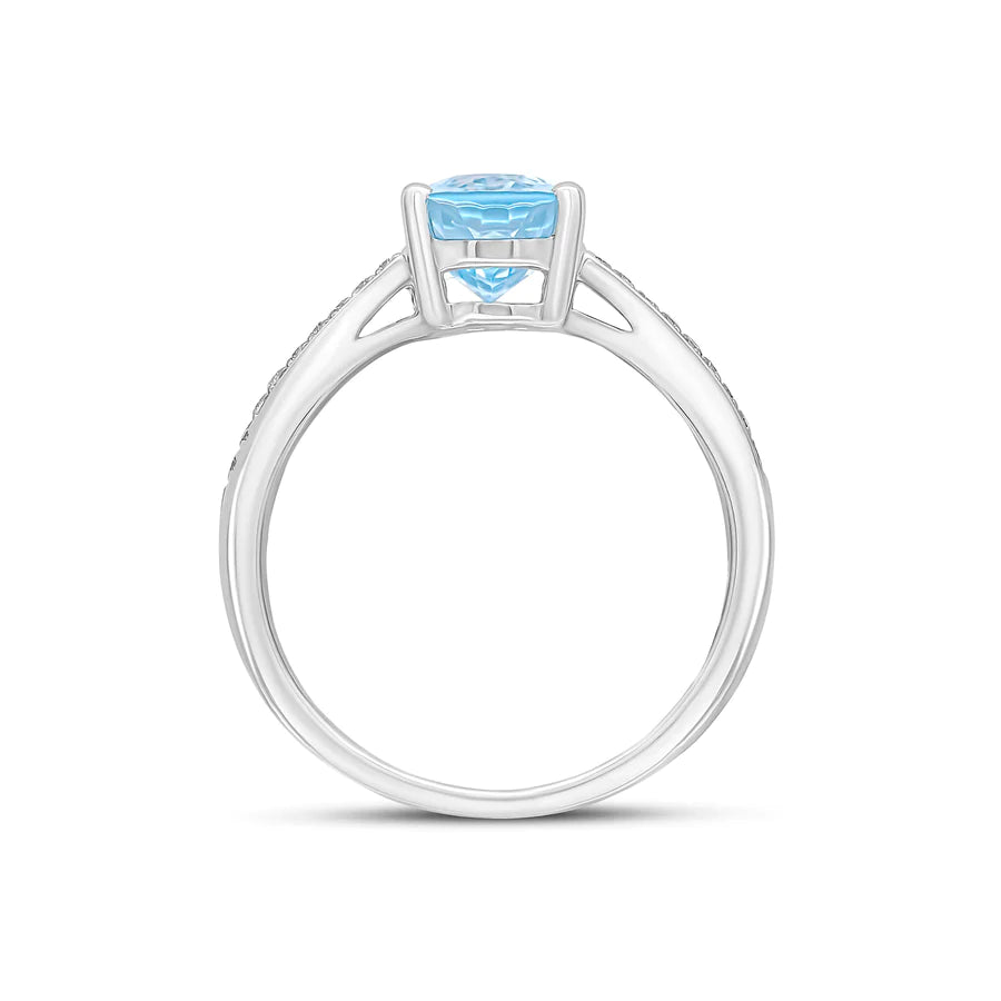 OVAL AQUAMARINE GRAIN SET DIAMOND ENGAGEMENT RING