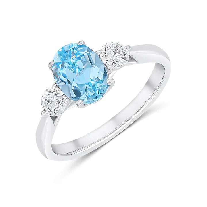 OVAL AQUAMARINE TRILOGY ENGAGEMENT RING