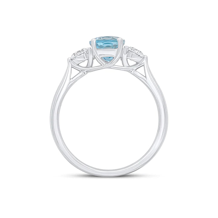 OVAL AQUAMARINE TRILOGY ENGAGEMENT RING