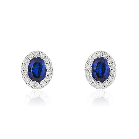 OVAL SAPPHIRE AND DIAMOND CLUSTER STUD EARRINGS