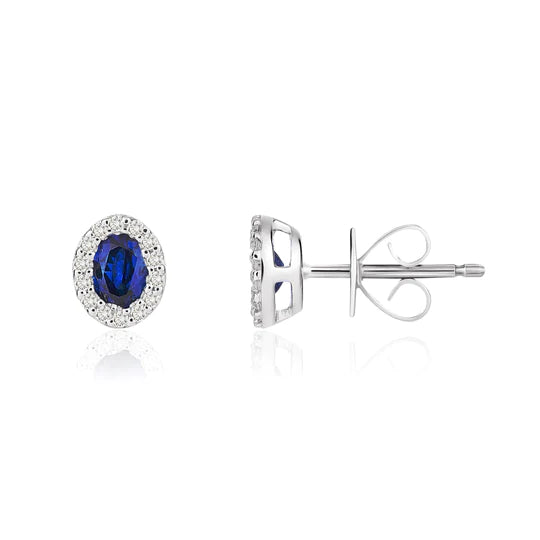 OVAL SAPPHIRE AND DIAMOND CLUSTER STUD EARRINGS
