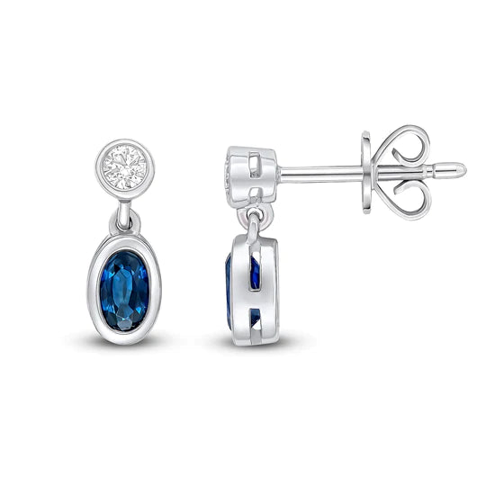 0.63CT OVAL SAPPHIRE AND ROUND DIAMOND TWO STONE EARRINGS- HARROGATE